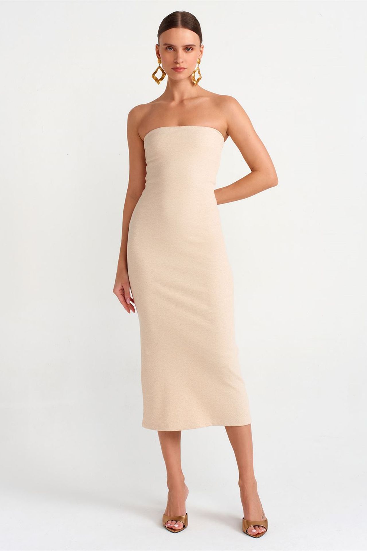 DILVIN Askısız Bodycon Midi Elbise 1