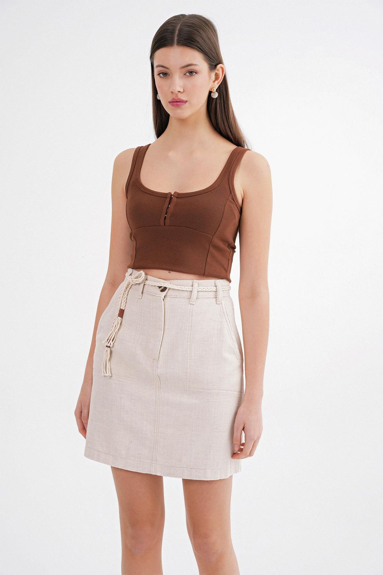 Mixray High-Waisted Mini Skirt with Accessory Detail 5