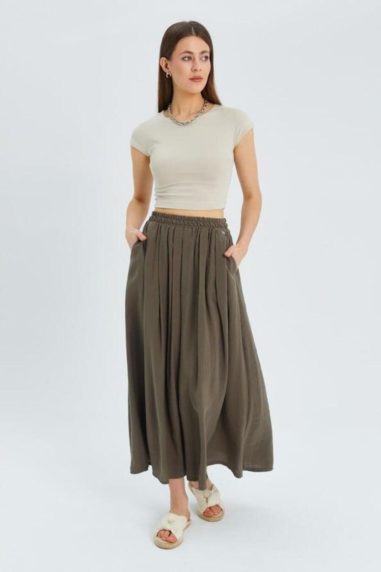 Mixray High-Waisted Long Skirt with Pockets 3