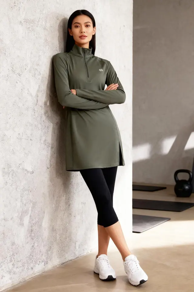 TOMMY Long-sleeve Knit Tunic Top With Half Turtleneck