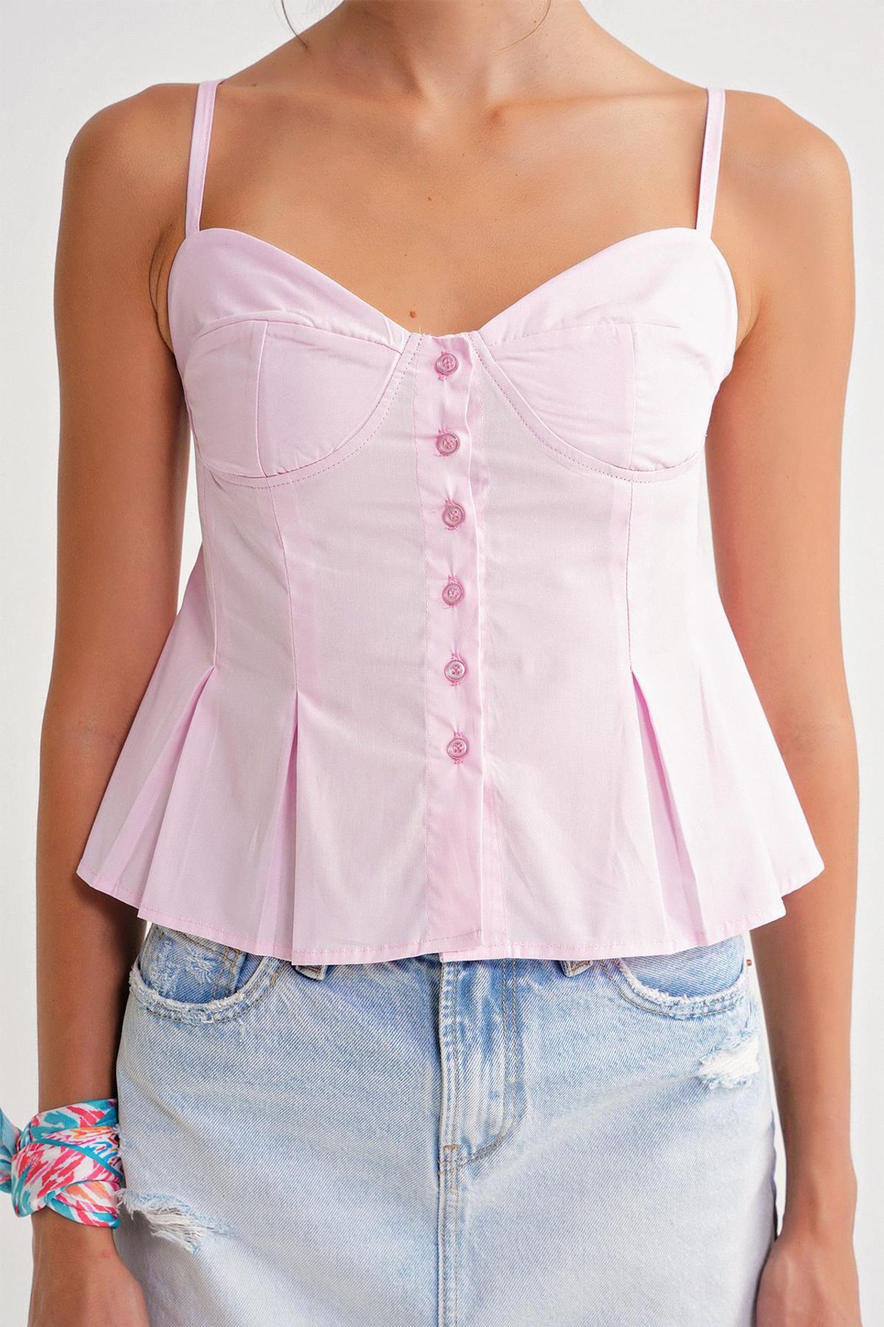Sweetheart Neck Button-Front Peplum Cami Top 6