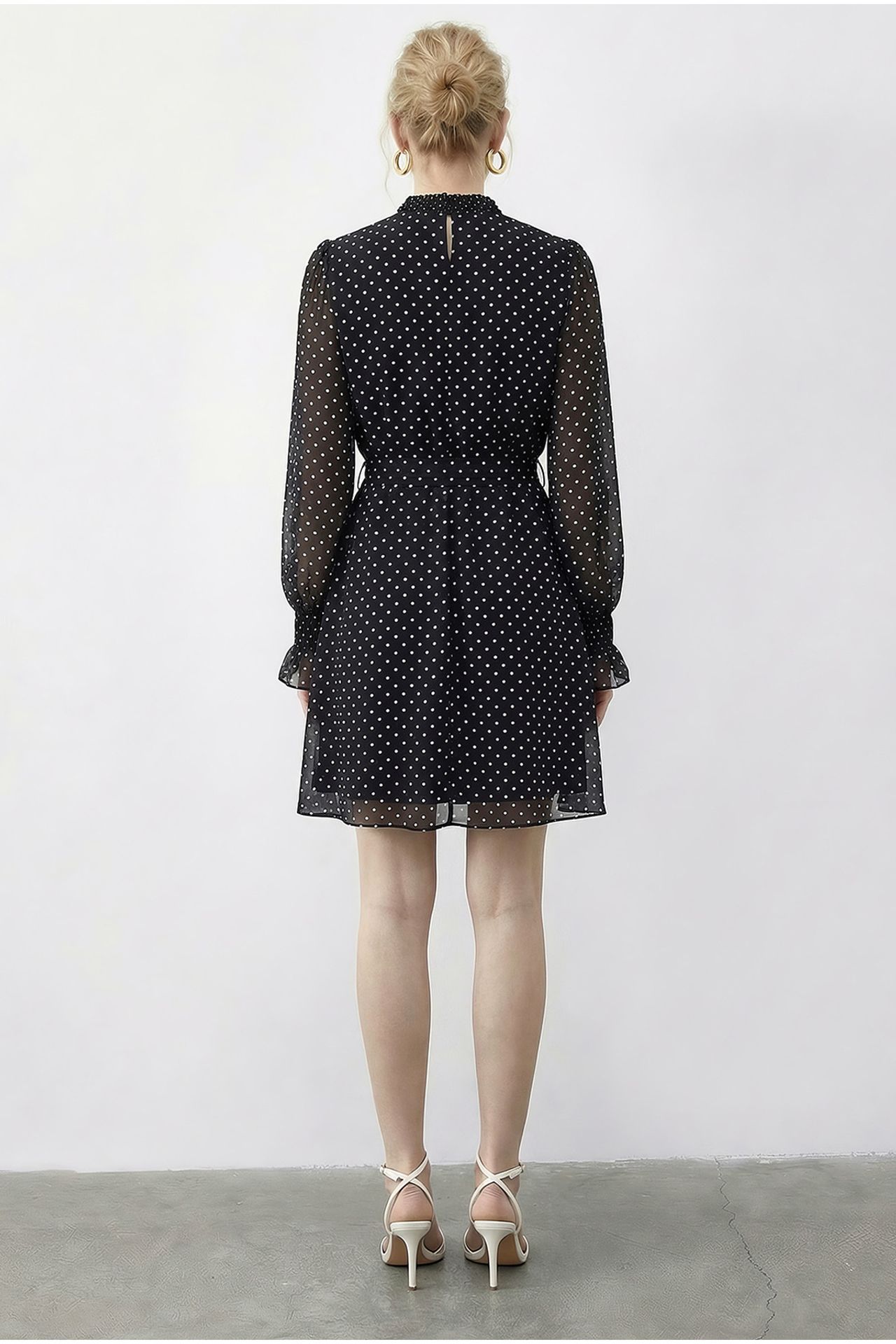 LUCCI Polka Dot Half Turtleneck Mini Dress with Belt 4