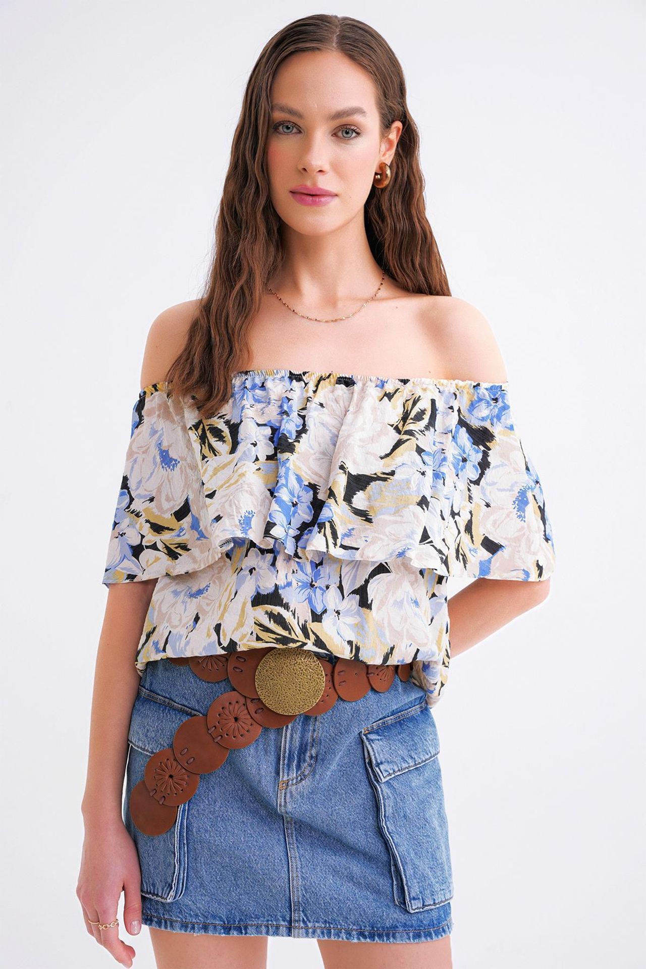 Mixray Floral Print Off Shoulder Blouse 3