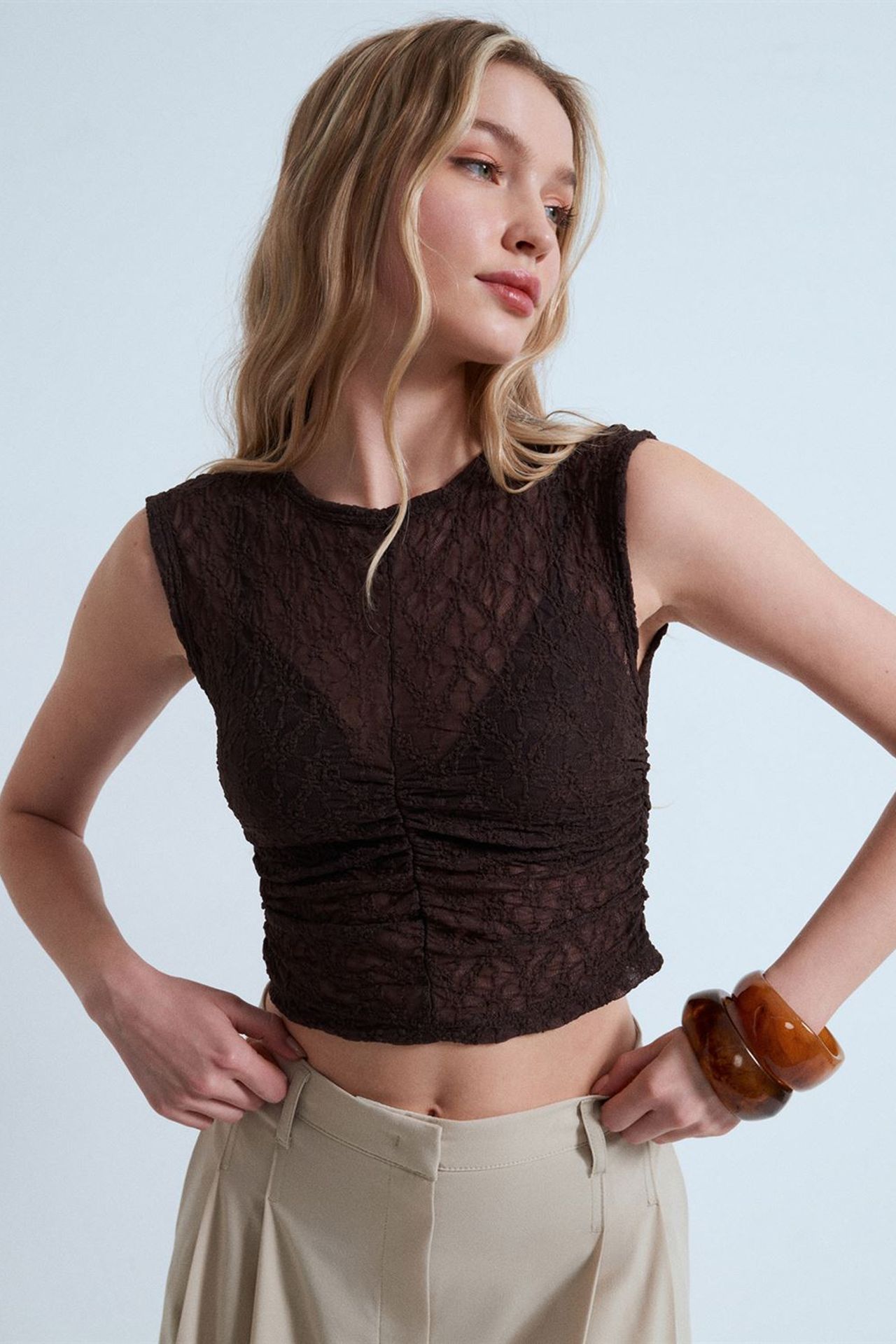 DILVIN Sleeveless Lace Ribbed Blouse 3