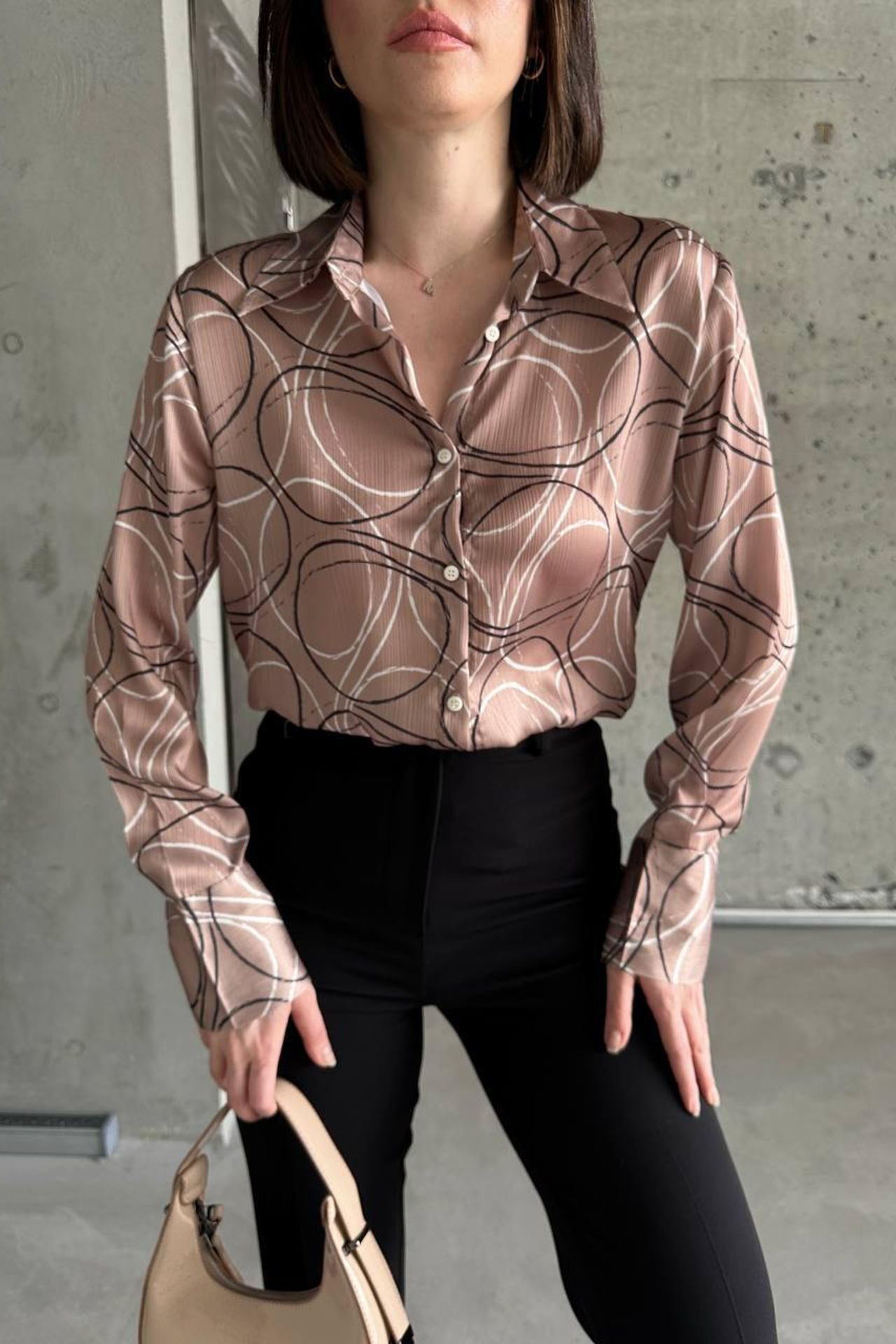 MY FASHION Geometric Print Long Sleeve Shirt with Button Closure 1