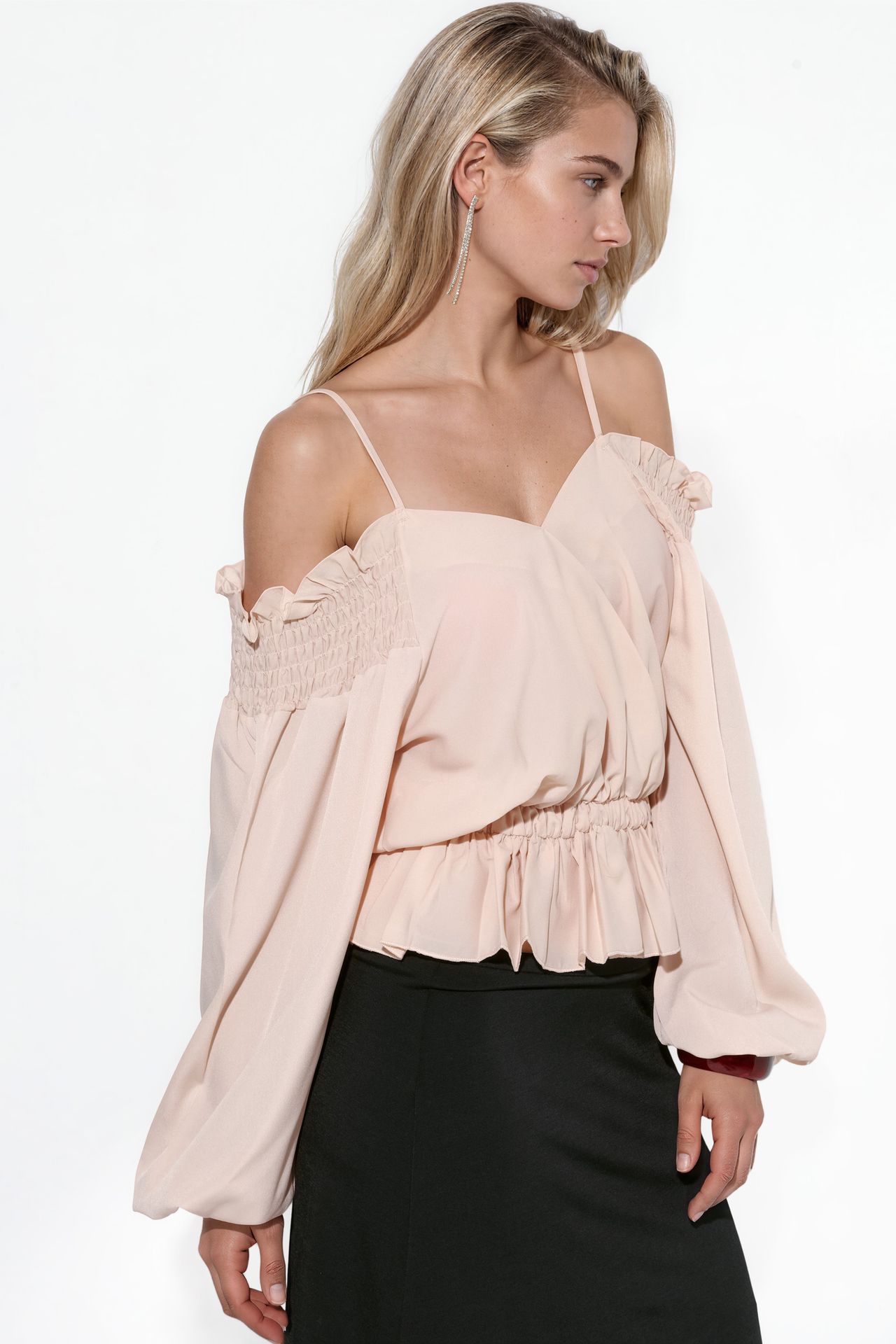 MSN Crop Satin Blouse With Flounce Trim 2