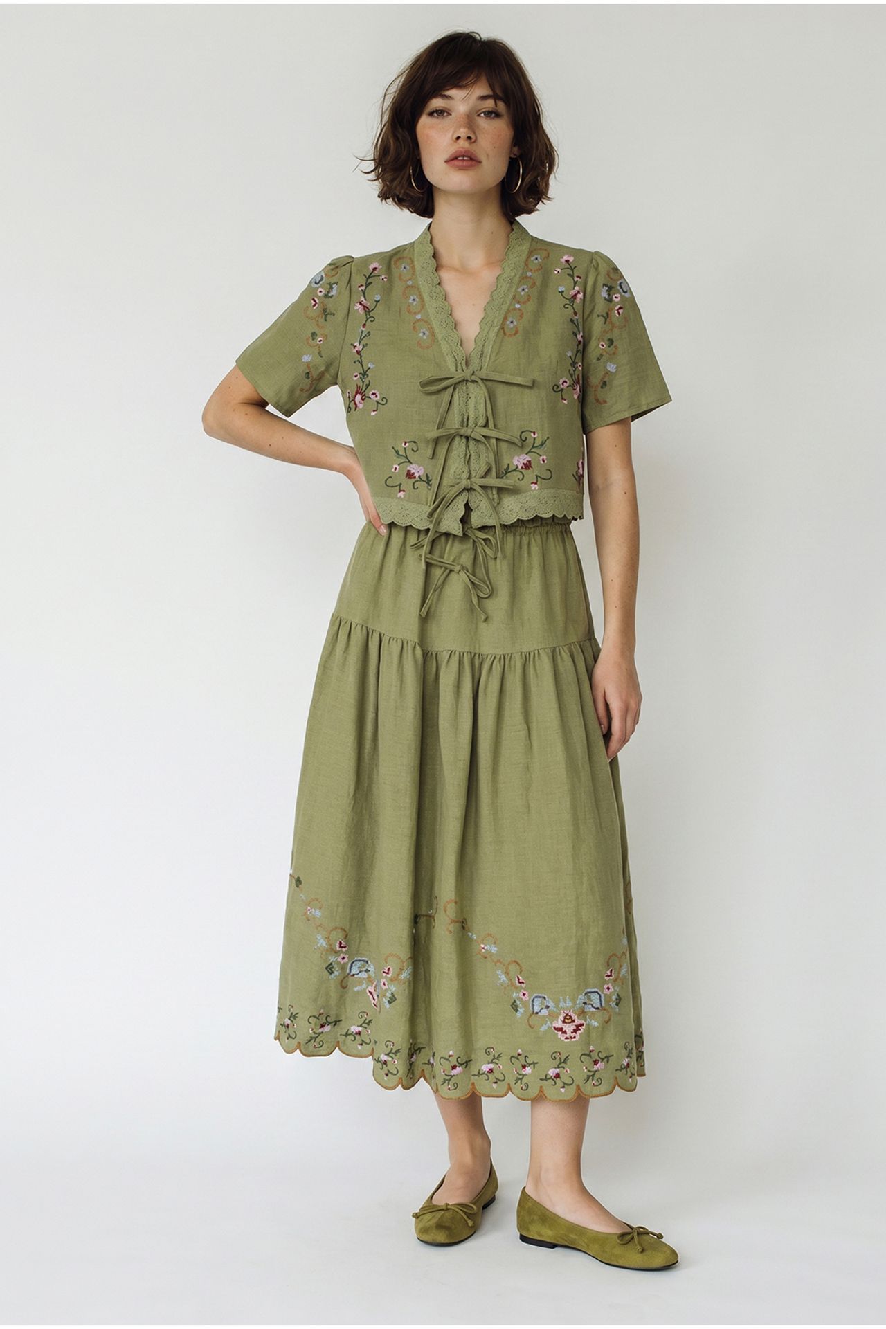 LUCCI Embroidered V-Neck Midi Dress 1