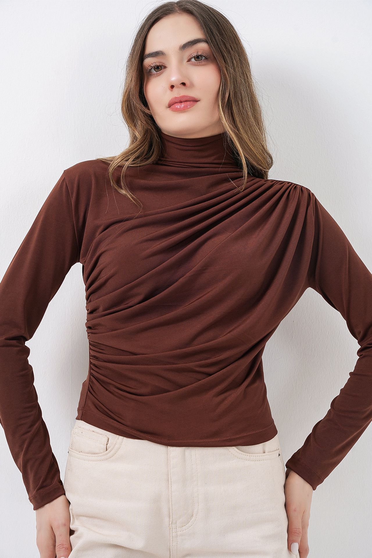 BDART Fitted Turtleneck Blouse with Drape Detail 4
