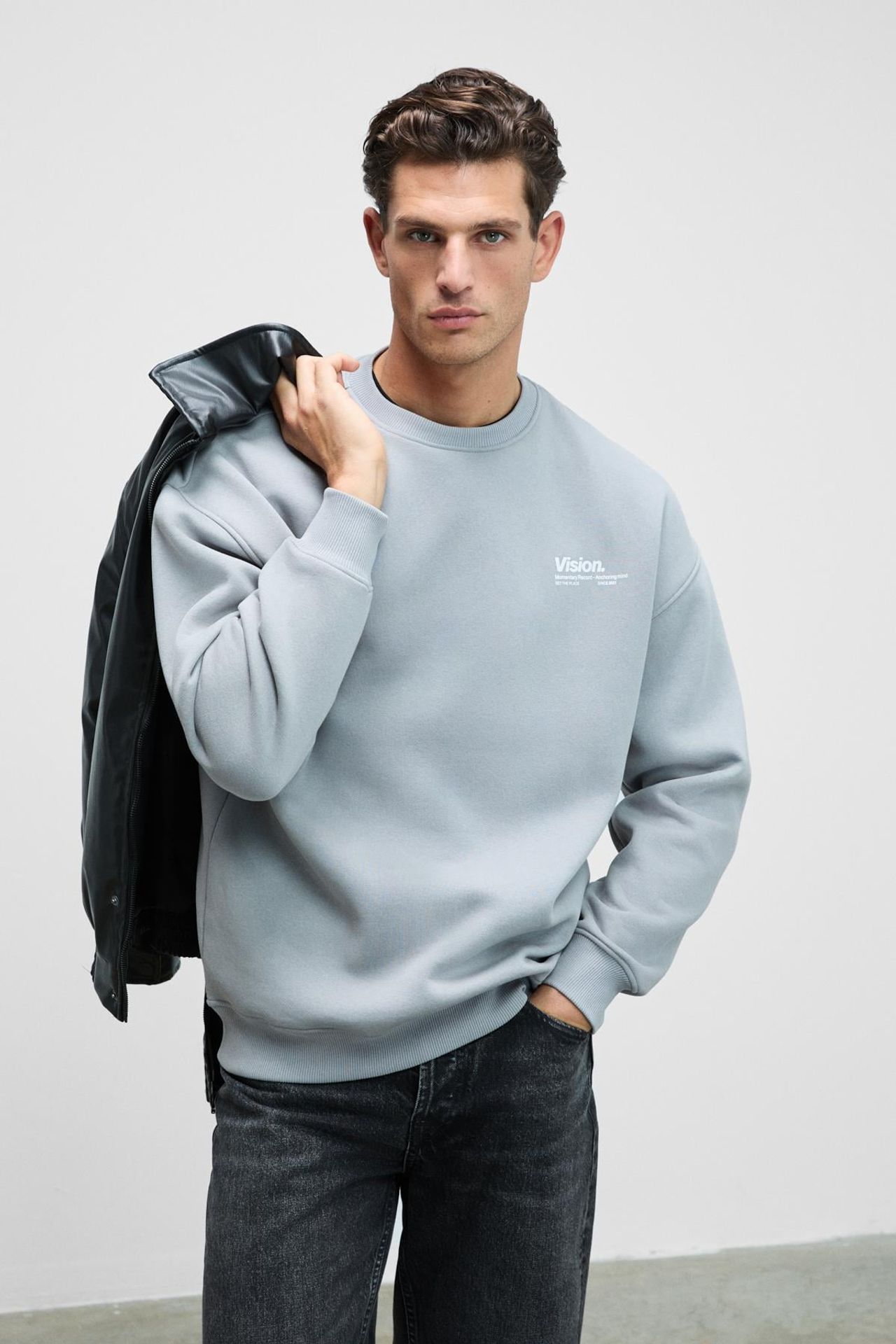 GRIMELANGE Baskılı Geniş Kalıp Bisiklet Yaka Sweatshirt 5