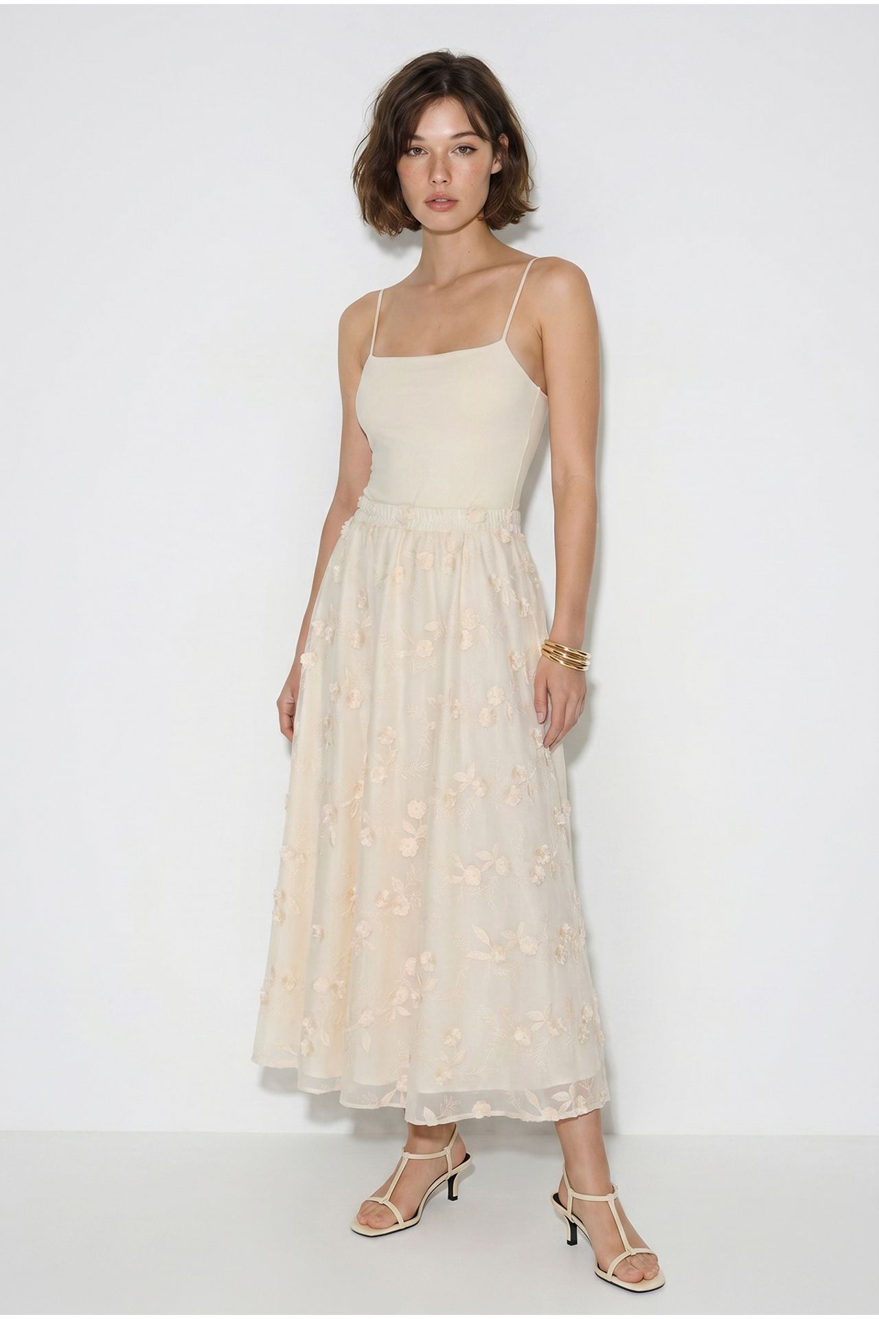 LUCCI Embroidered High-Waist Midi A-Line Skirt 3