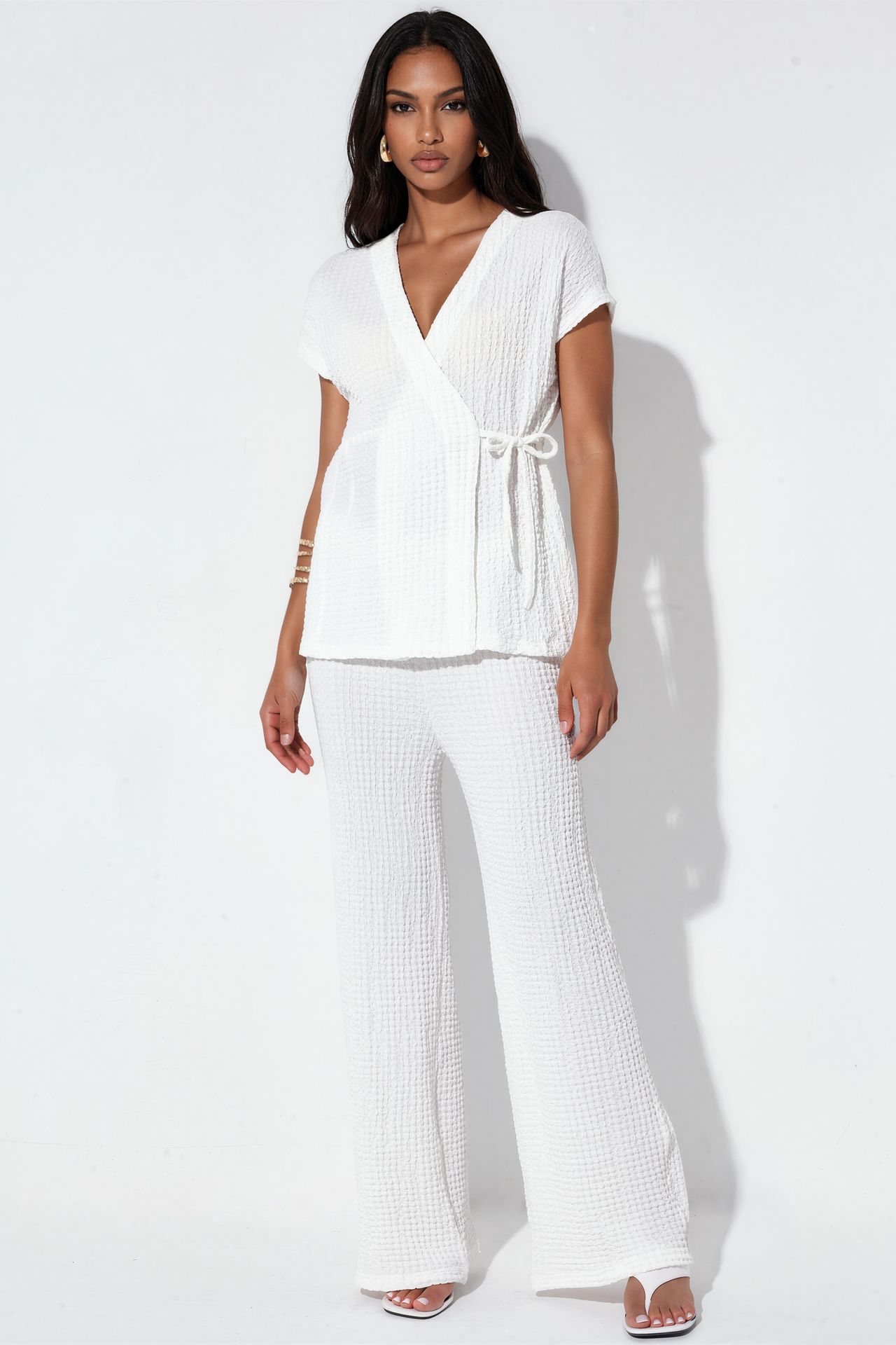 BDART Textured V-Neck Tie Detail Two-Piece Coord Set 2