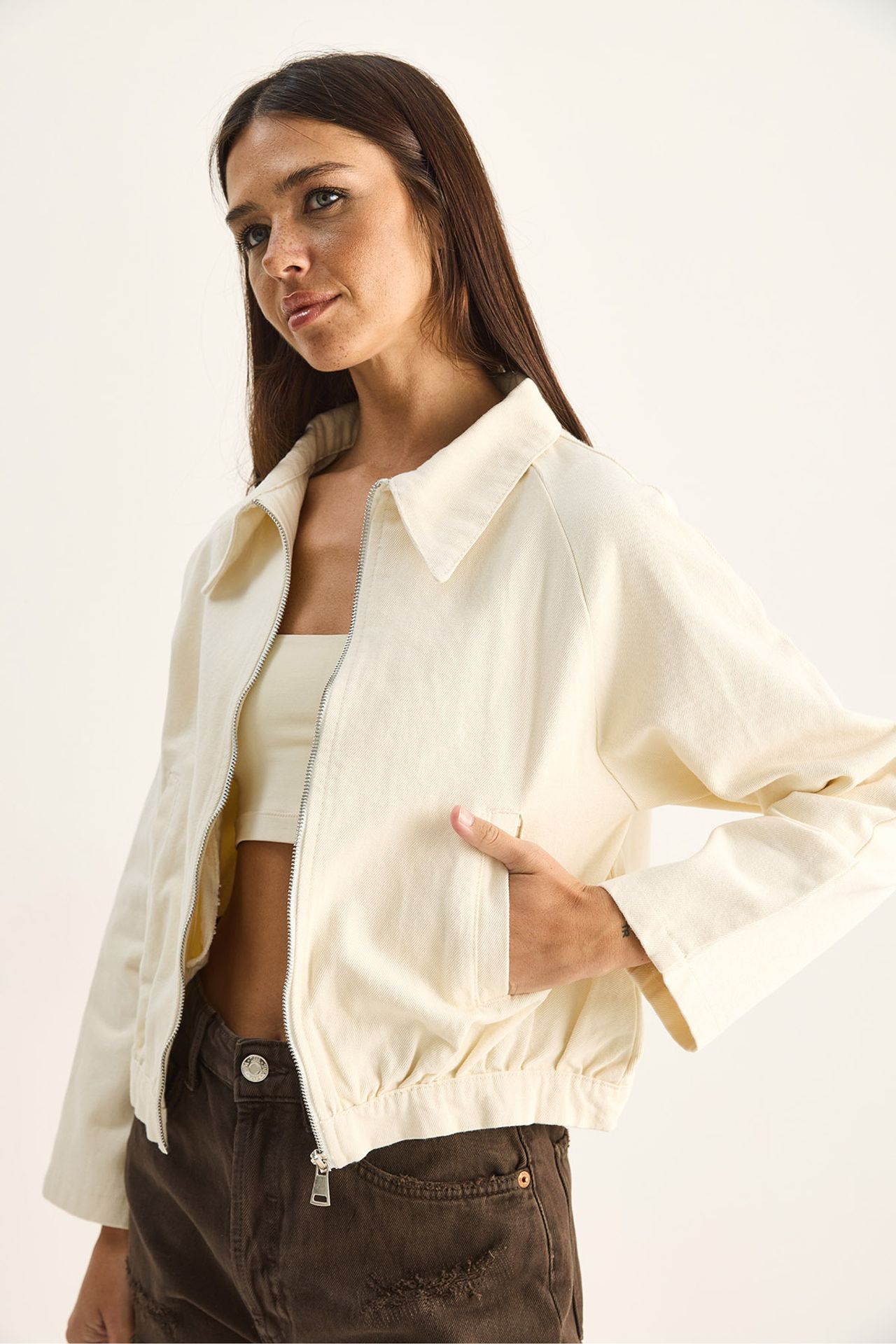 LUCCI Cotton Poplin Cropped Bomber Jacket 3
