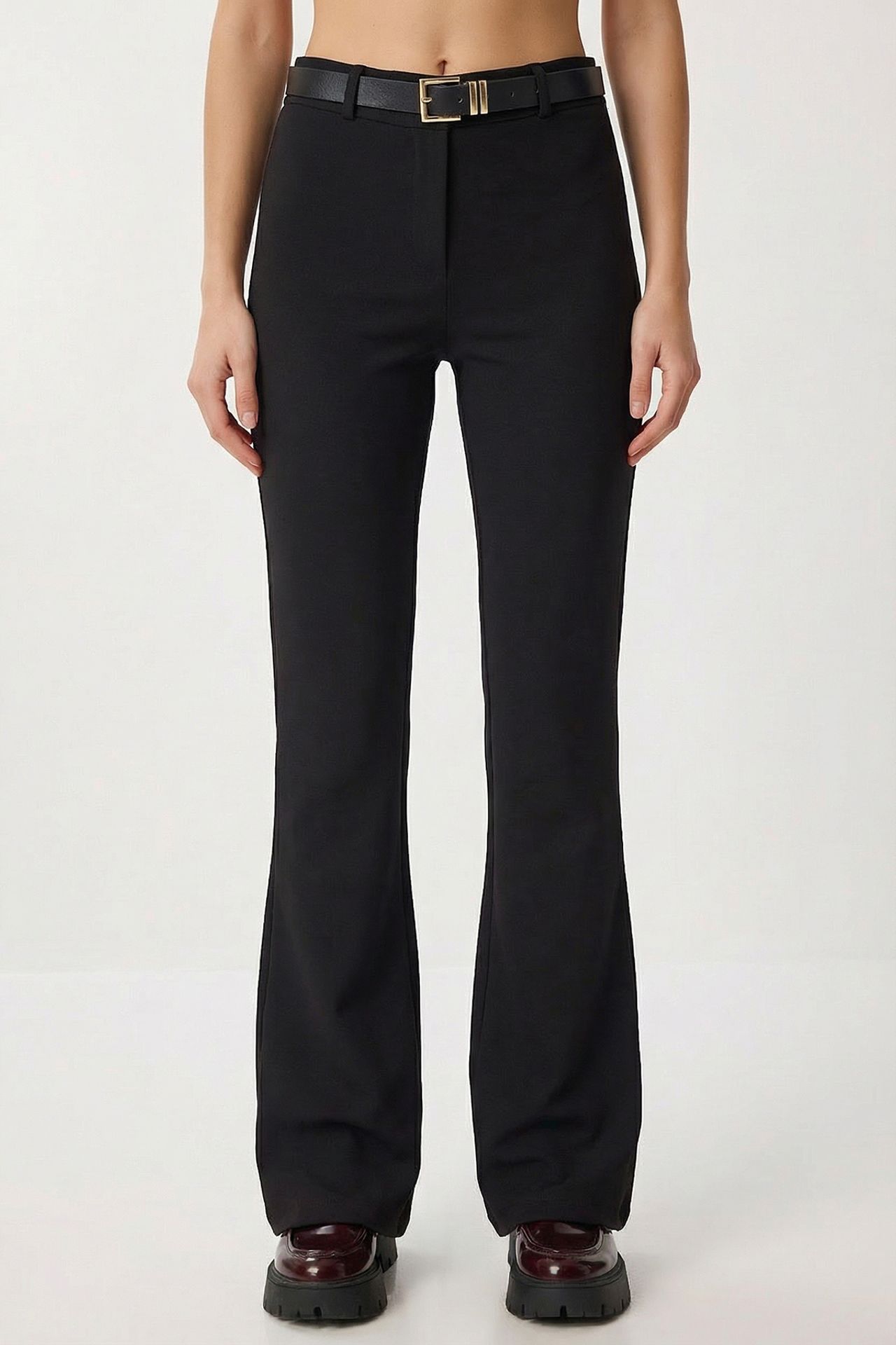 ISTANBUL High Waist Flare Leg Pants with Belt 4
