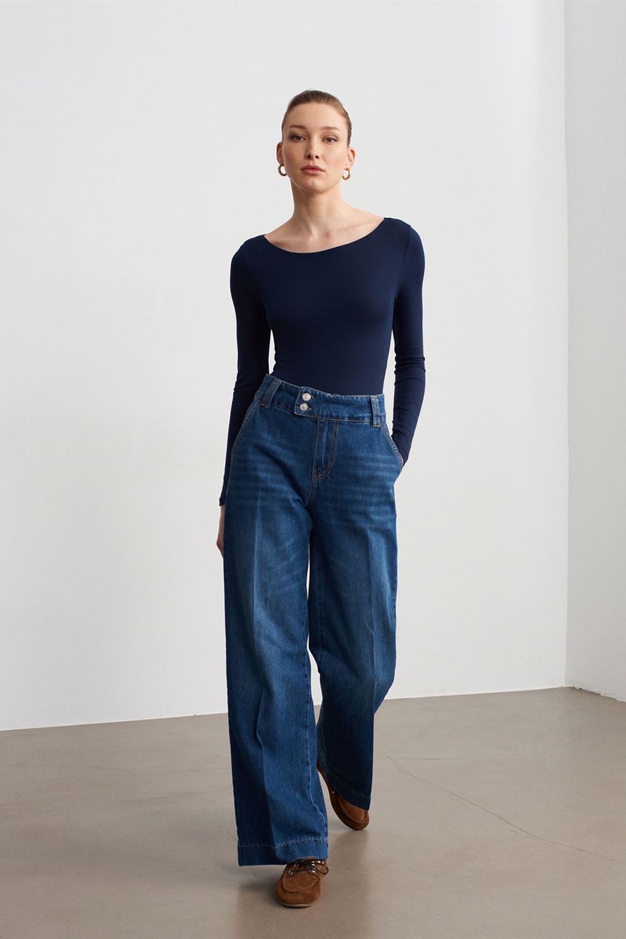 DILVIN High Waist Wide Leg Cotton Denim Jeans 4