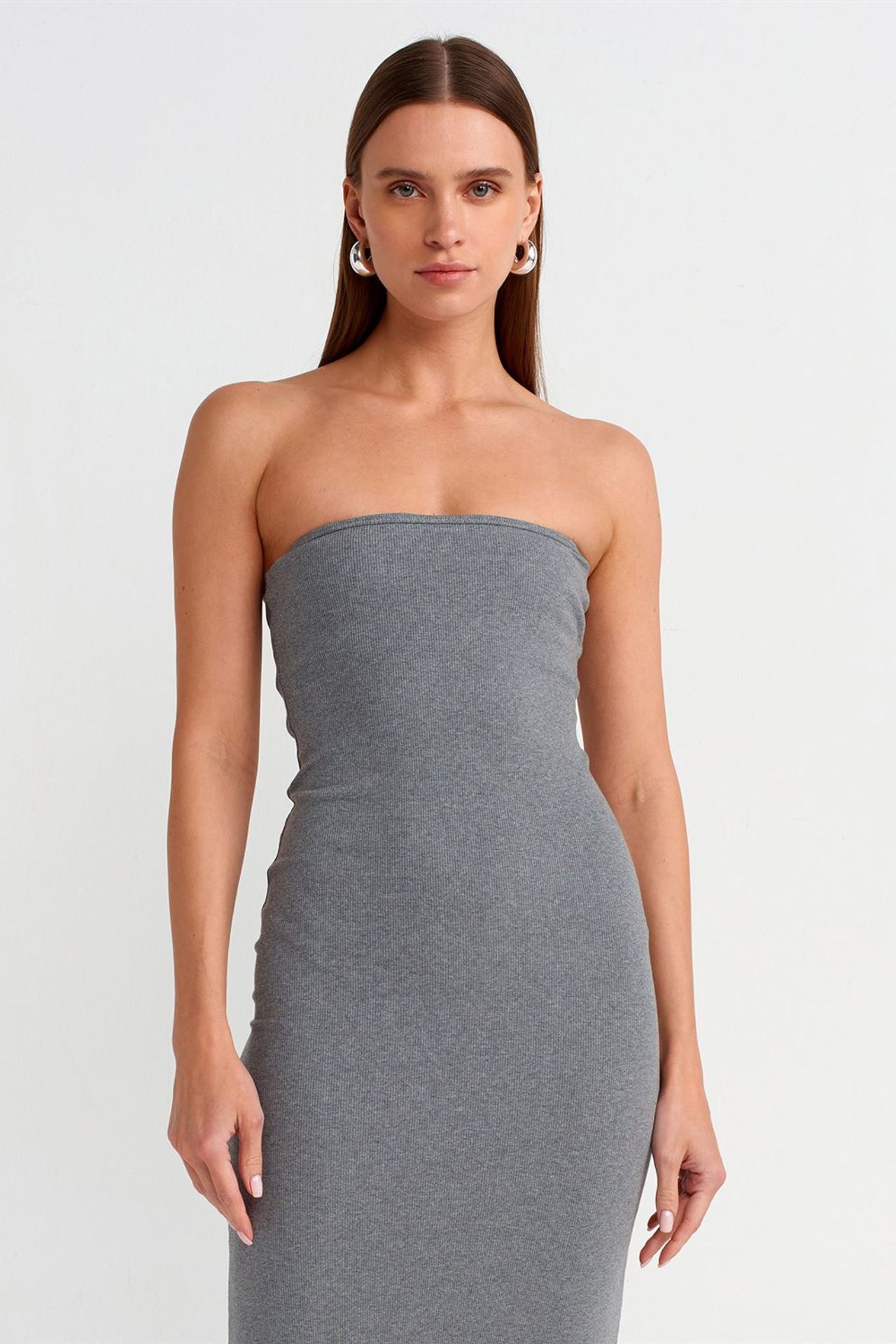 DILVIN Askısız Bodycon Midi Elbise 3
