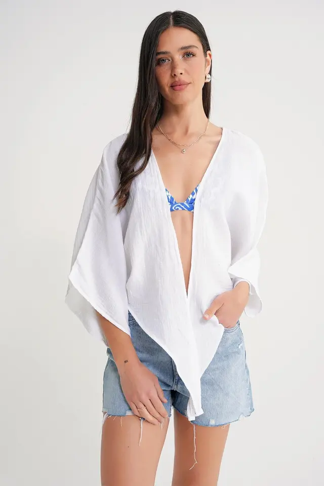 Mixray Textured V-Neck Bolero Blouse