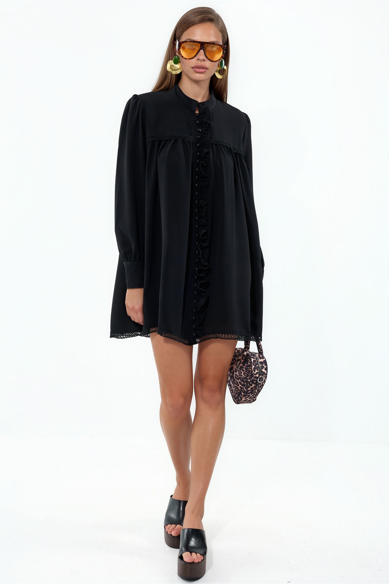 MSN Mini Shift Dress With Mandarin Collar 1