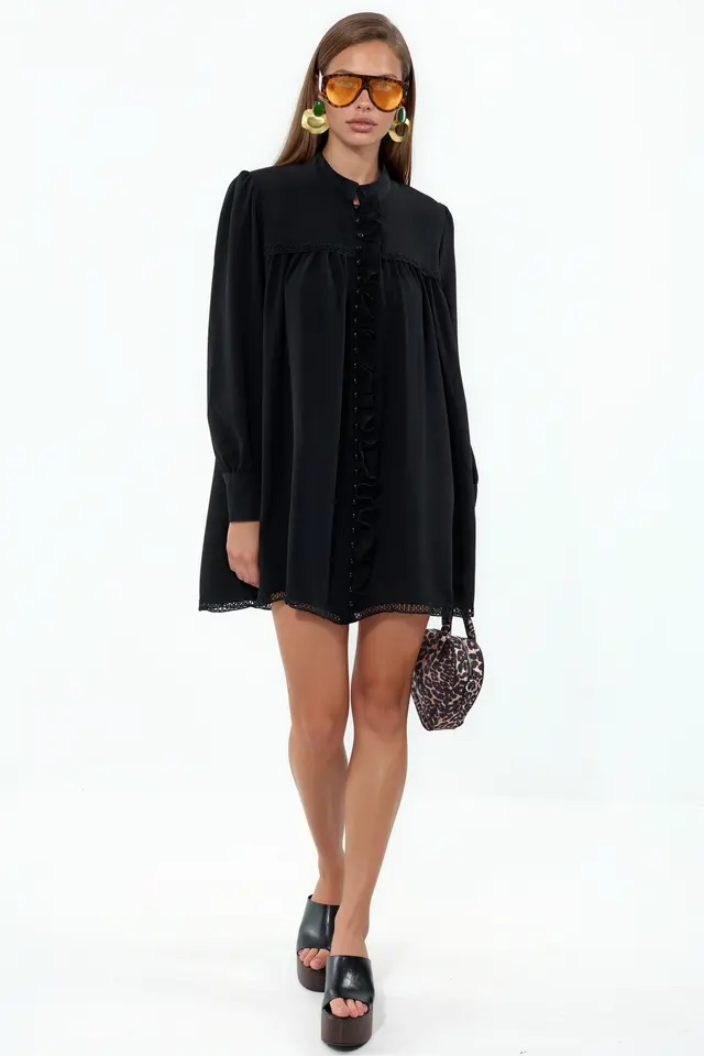 MSN Mini Shift Dress With Mandarin Collar