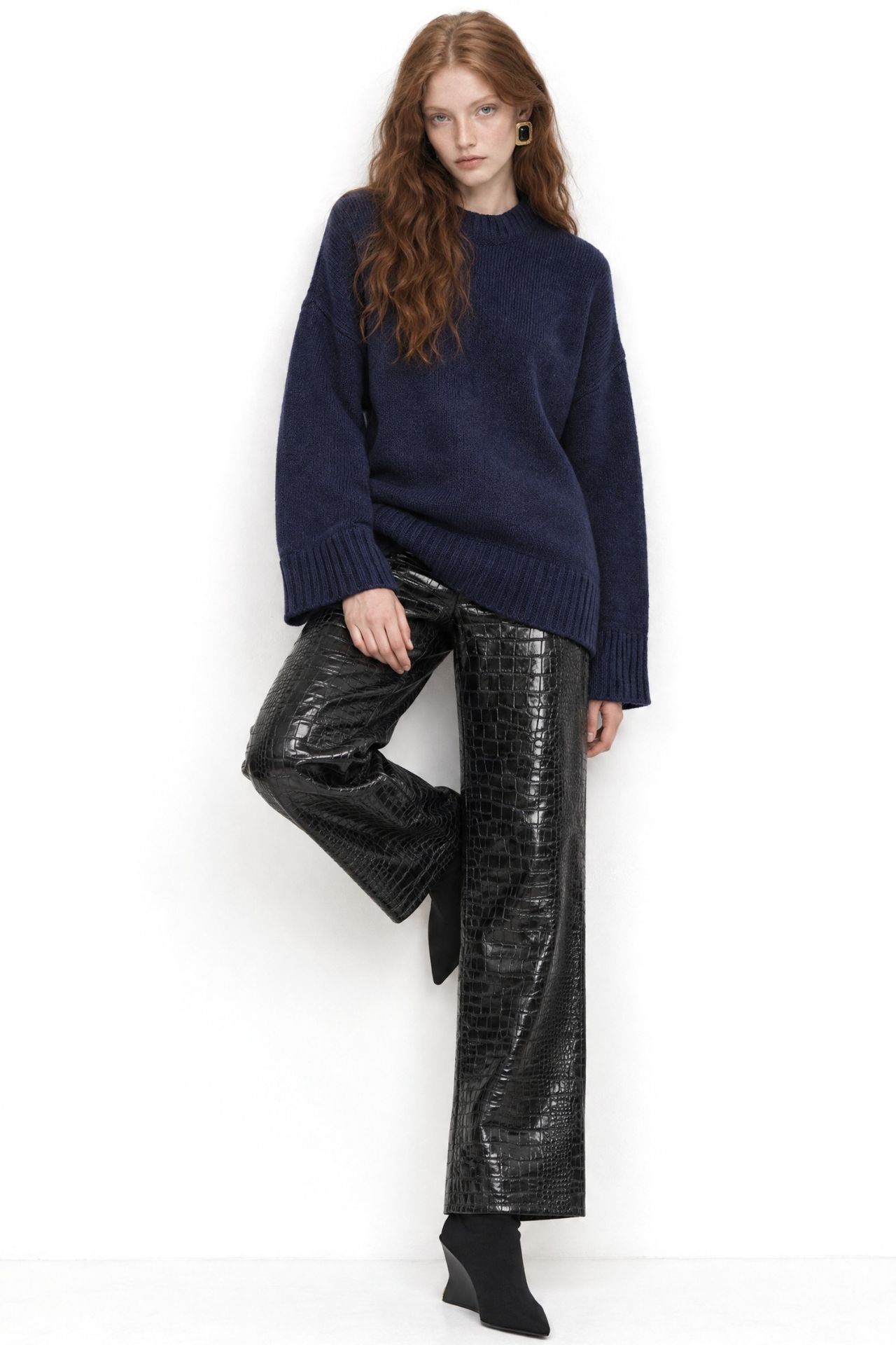 Mixray Oversized Ribbed Knit Sweater with Crew Neck 3