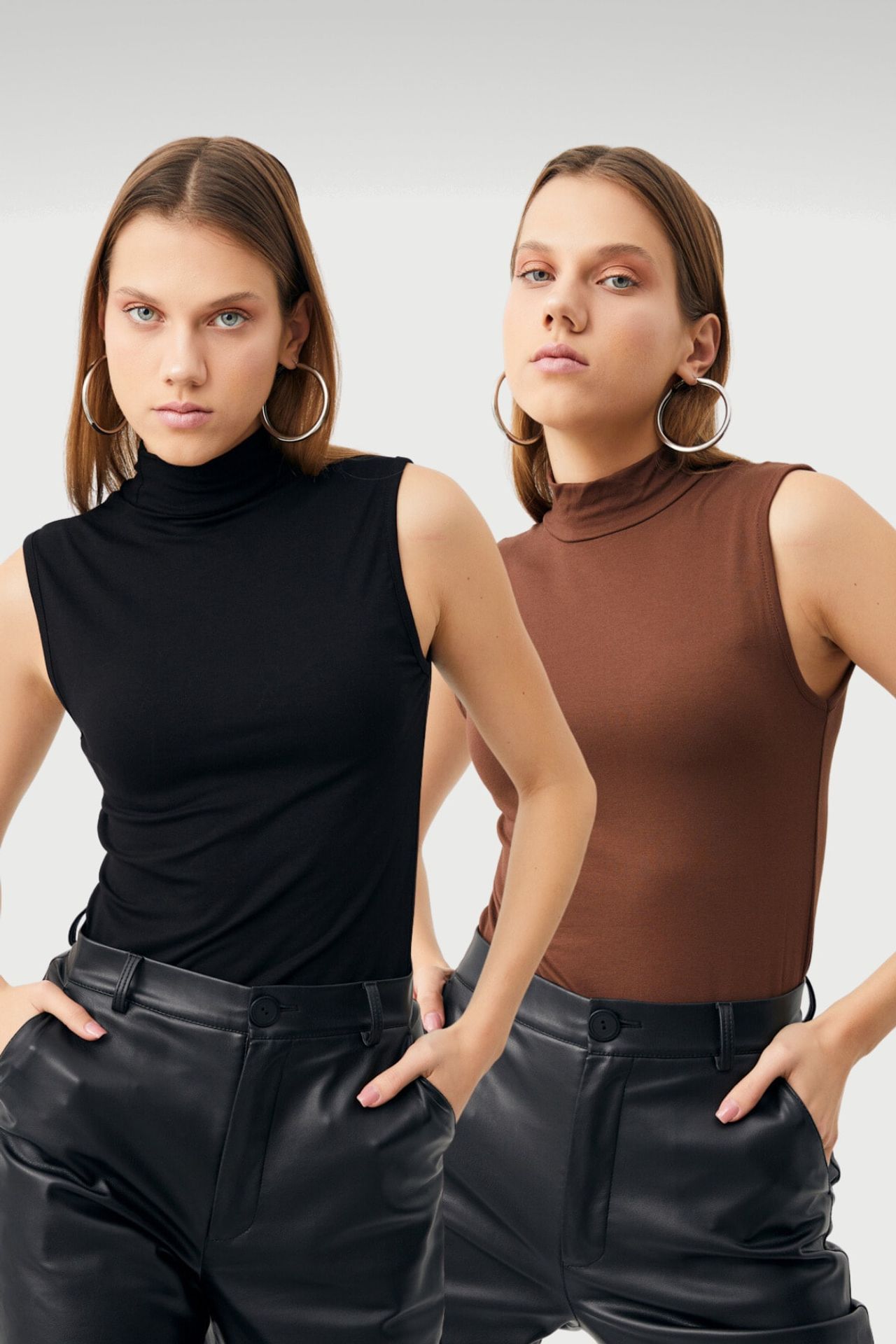 BIPANTOLON Kadın 2'li Kolsuz Yarım Balıkçı Yaka Body 1