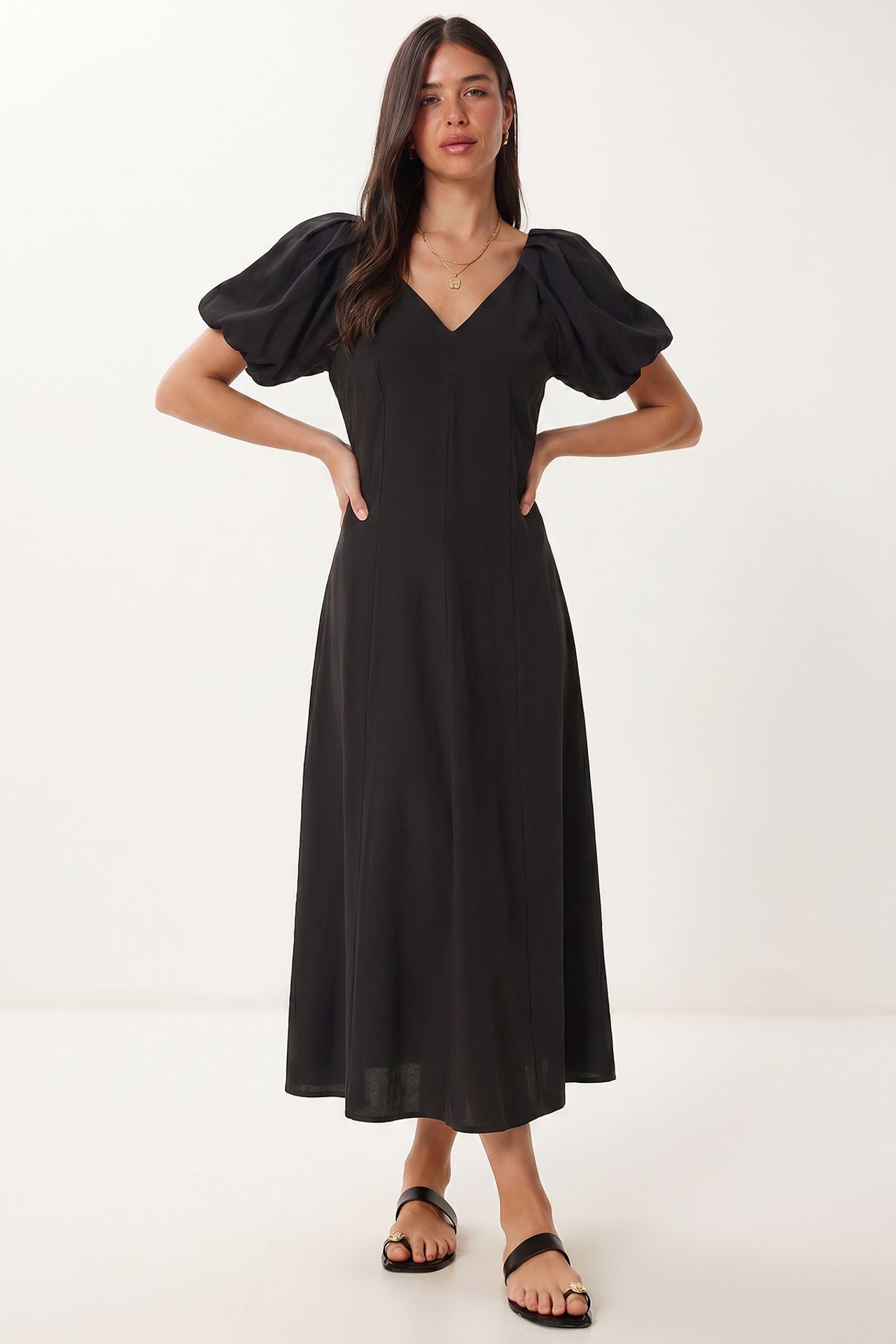 ISTANBUL Women's A-line Midi Dress With V-neck 2