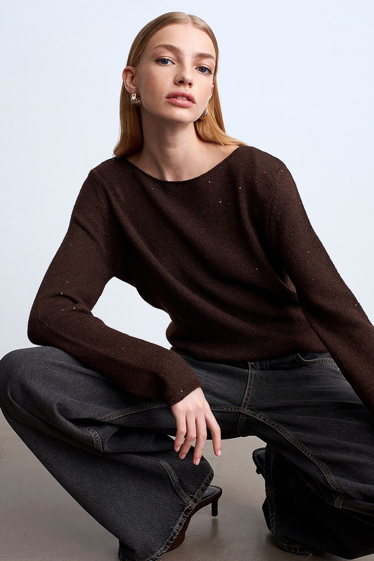 DILVIN Boat Neck Sequin Knit Sweater