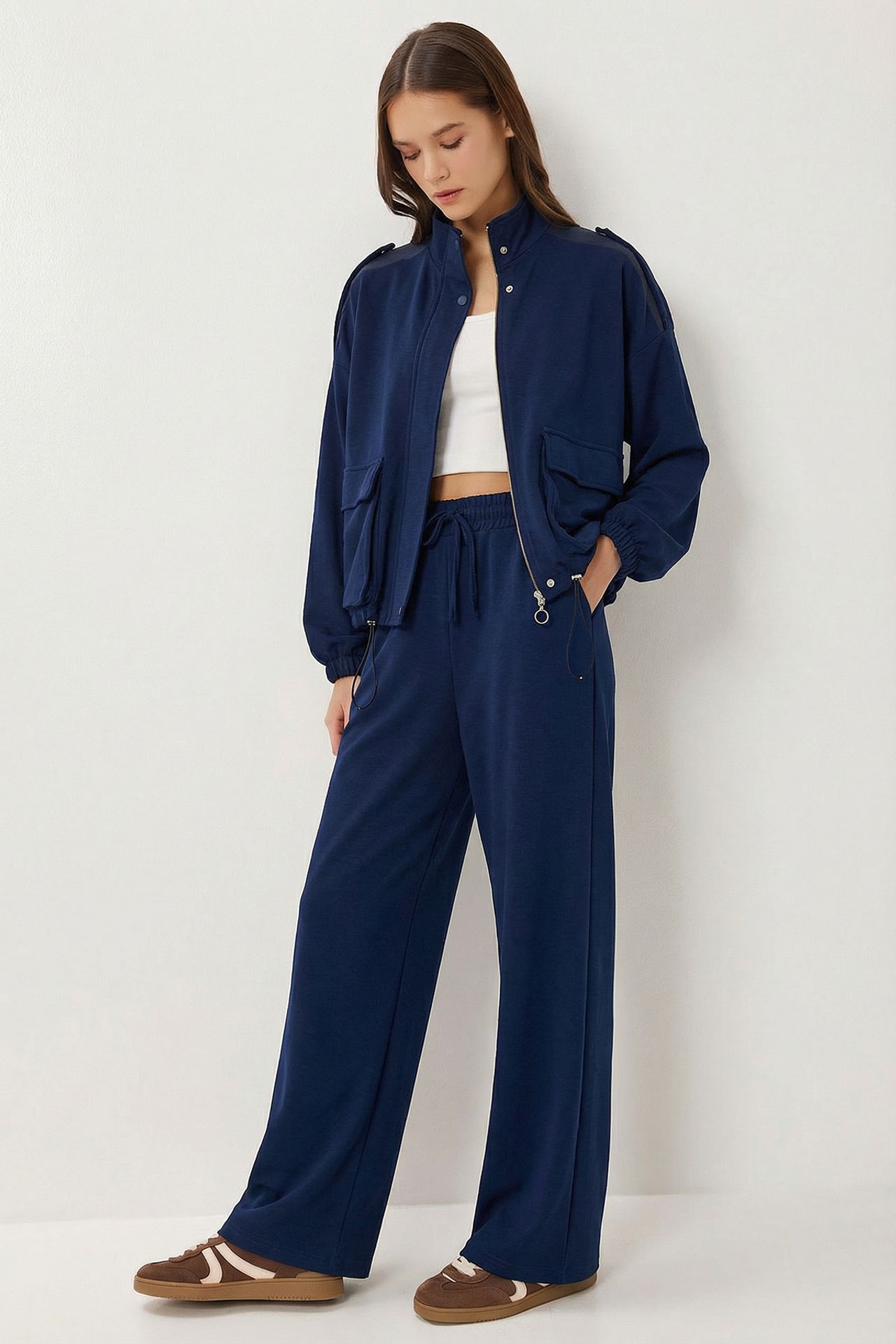 ISTANBUL Pocket Detail Jacket &  Wide Leg Pants Two-Piece Set 3