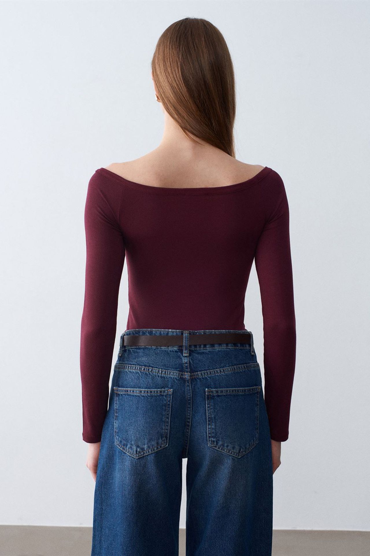 DILVIN Kayık Yaka Slim Fit Body Bluz 2