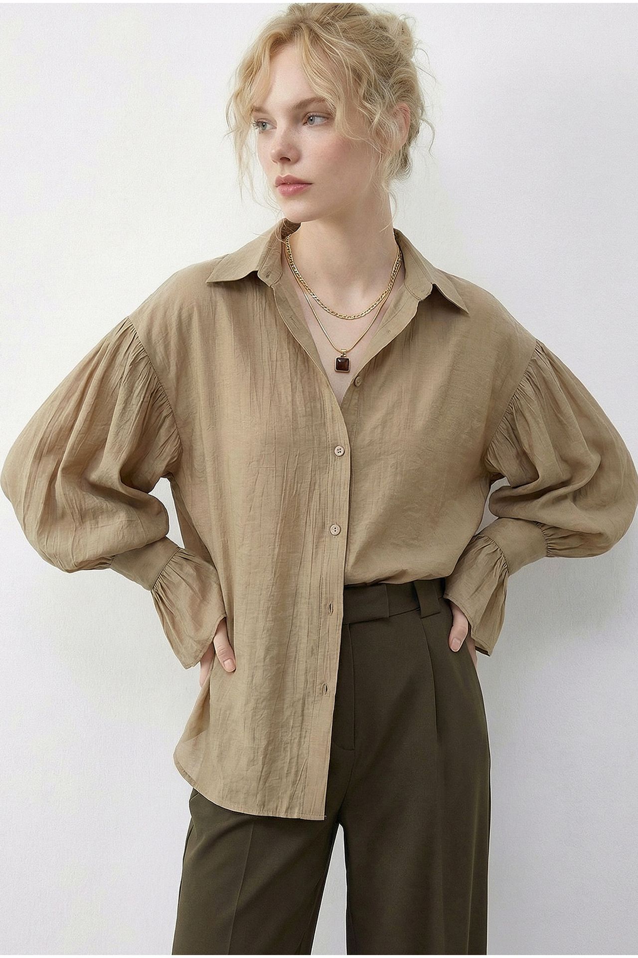 LUCCI Oversized Frilly Button-Up Shirt 2