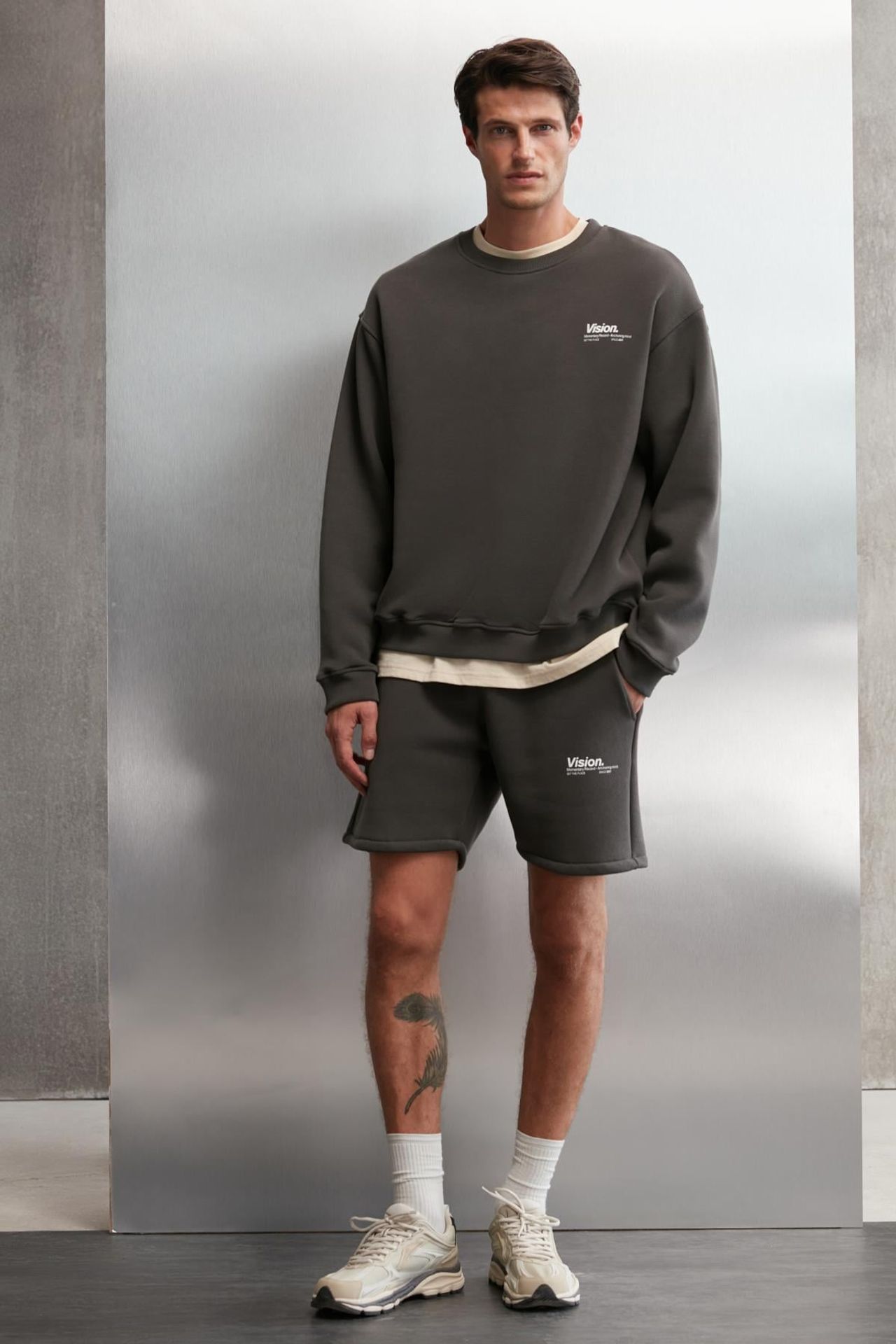 GRIMELANGE Baskılı Geniş Kalıp Bisiklet Yaka Sweatshirt 2