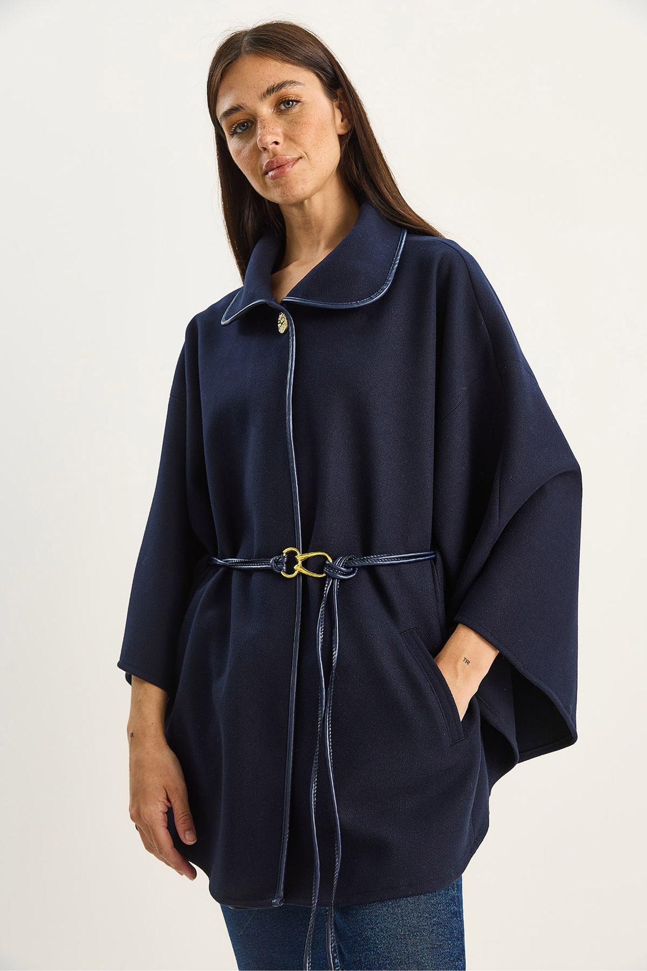 LUCCI Oversized Textured Wool Blend Overcoat with Jacket Collar 4