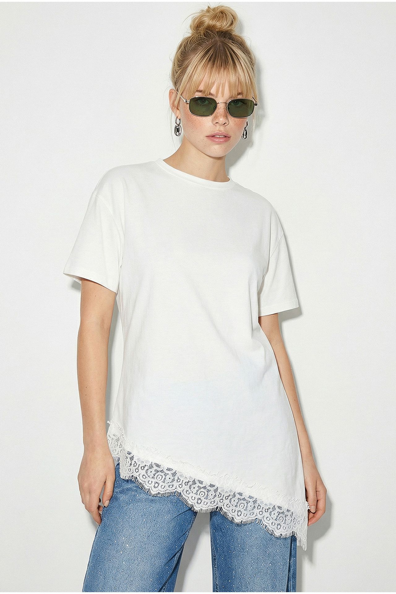 LUCCI Women's Long Loose Crew Neck T-Shirt 3
