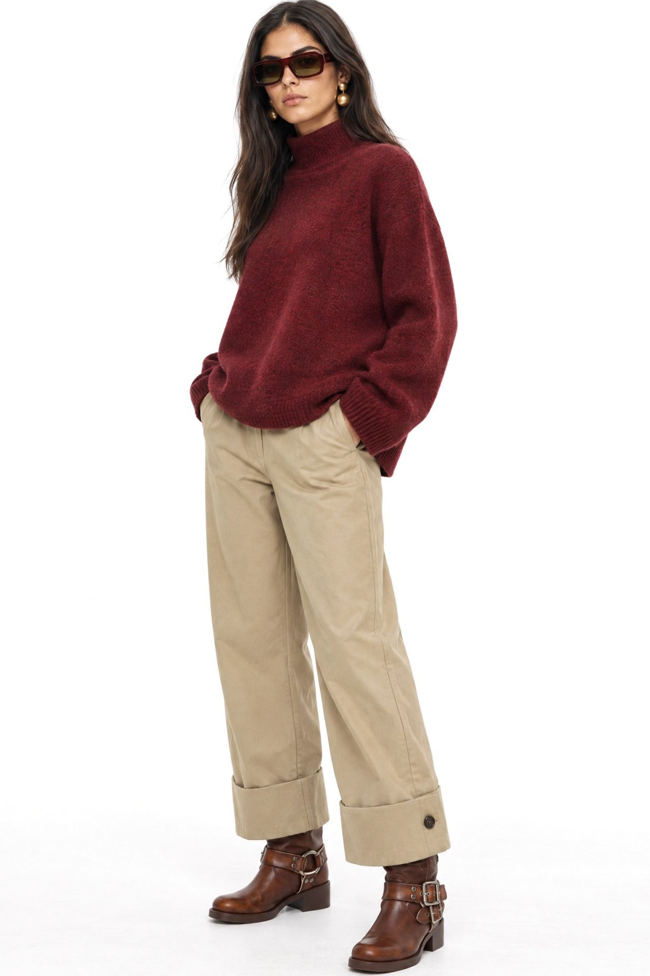 MIXRAY Oversized Ribbed Turtleneck Sweater 4