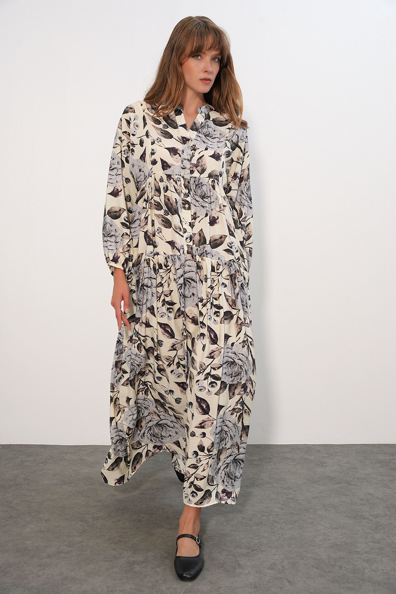 BDART Floral Maxi Dress With Mandarin Collar