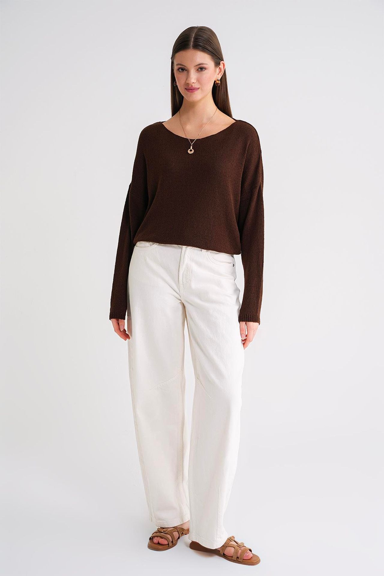 MIXRAY Oversized Boat Neck Knit Sweater 2