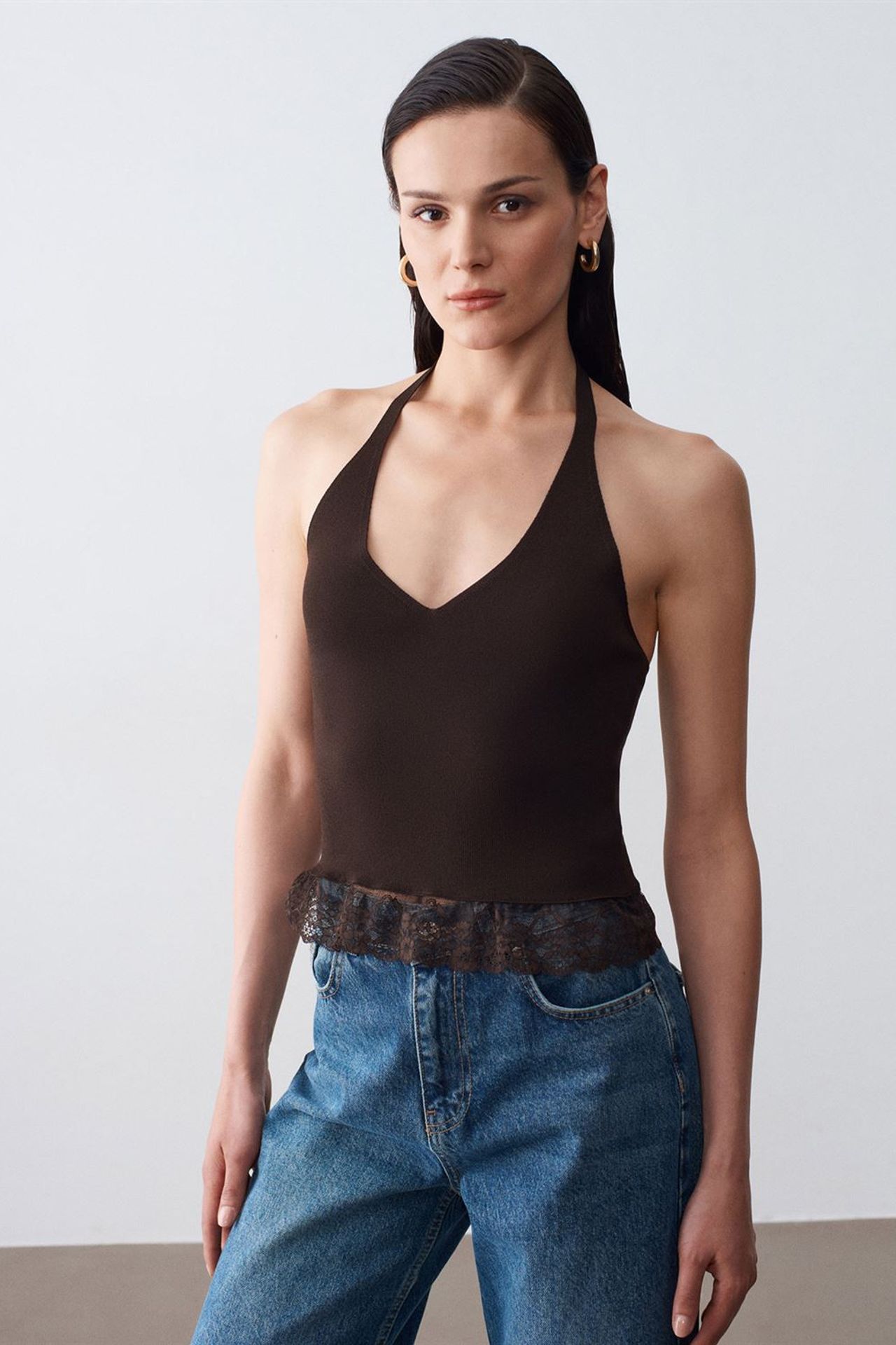 DILVIN Ribbed Lace Halterneck Blouse 4