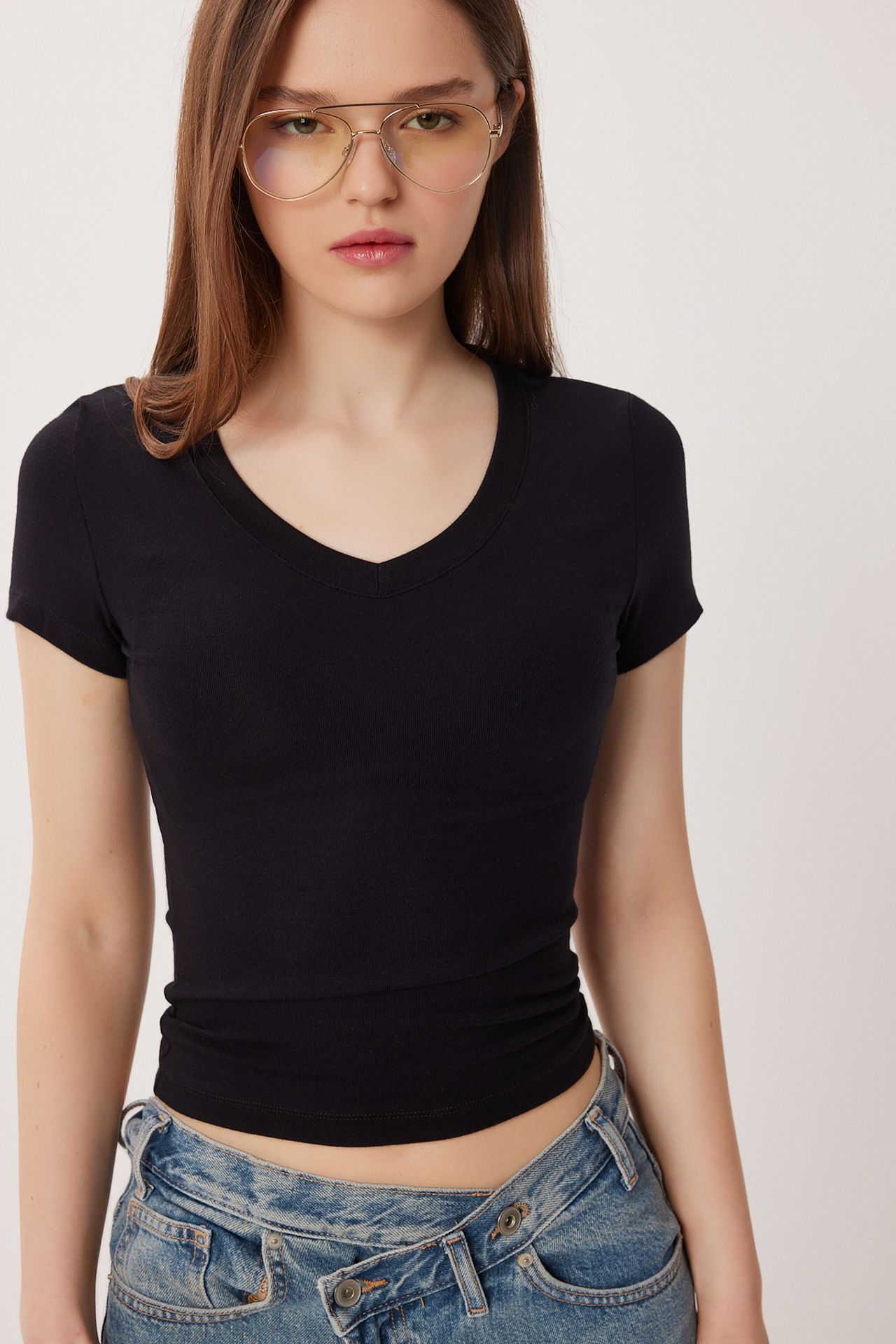 ISTANBUL Basic V-Neck Cotton Blend T-Shirt 2