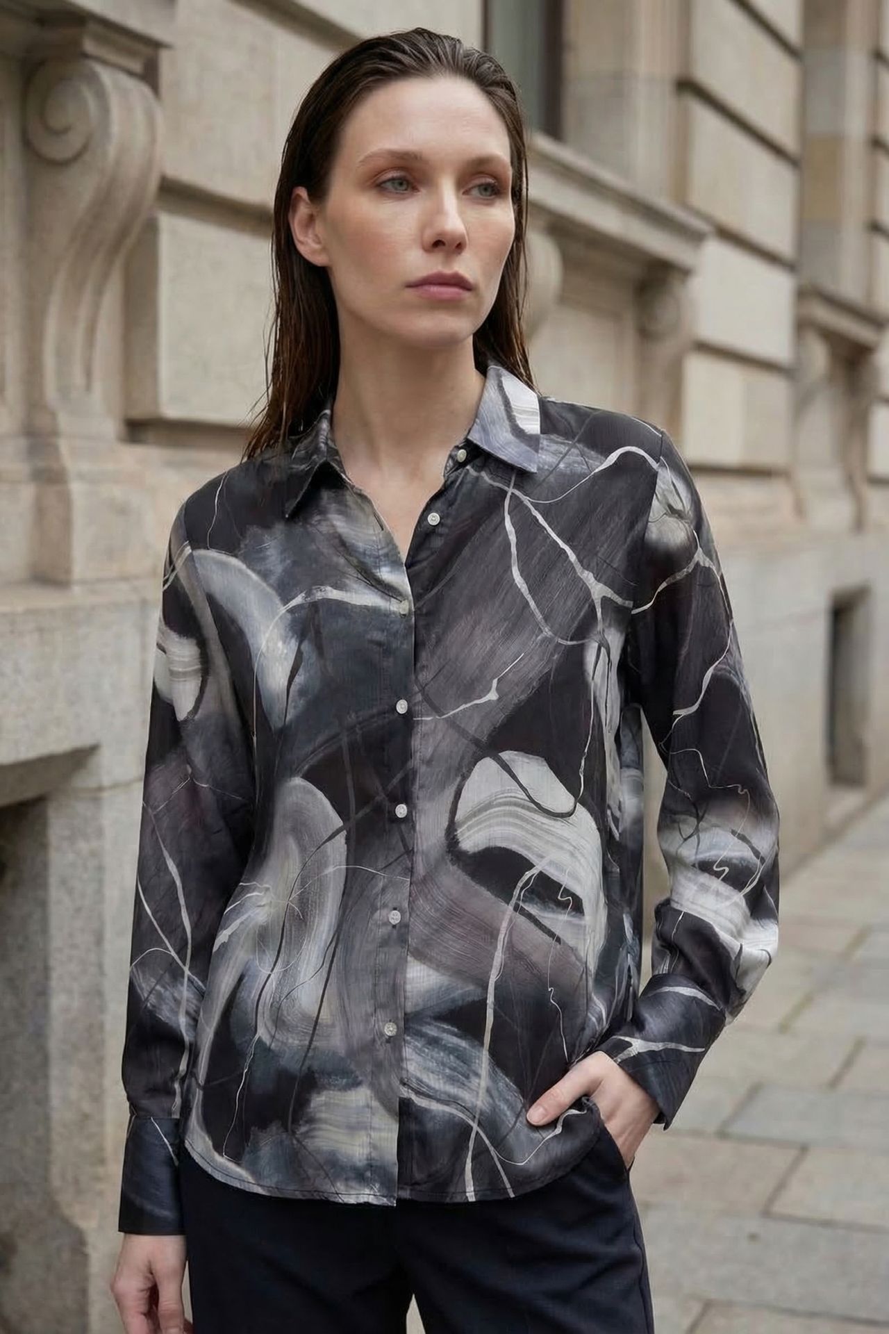 MY FASHION Abstract Print Button-Up Shirt 1