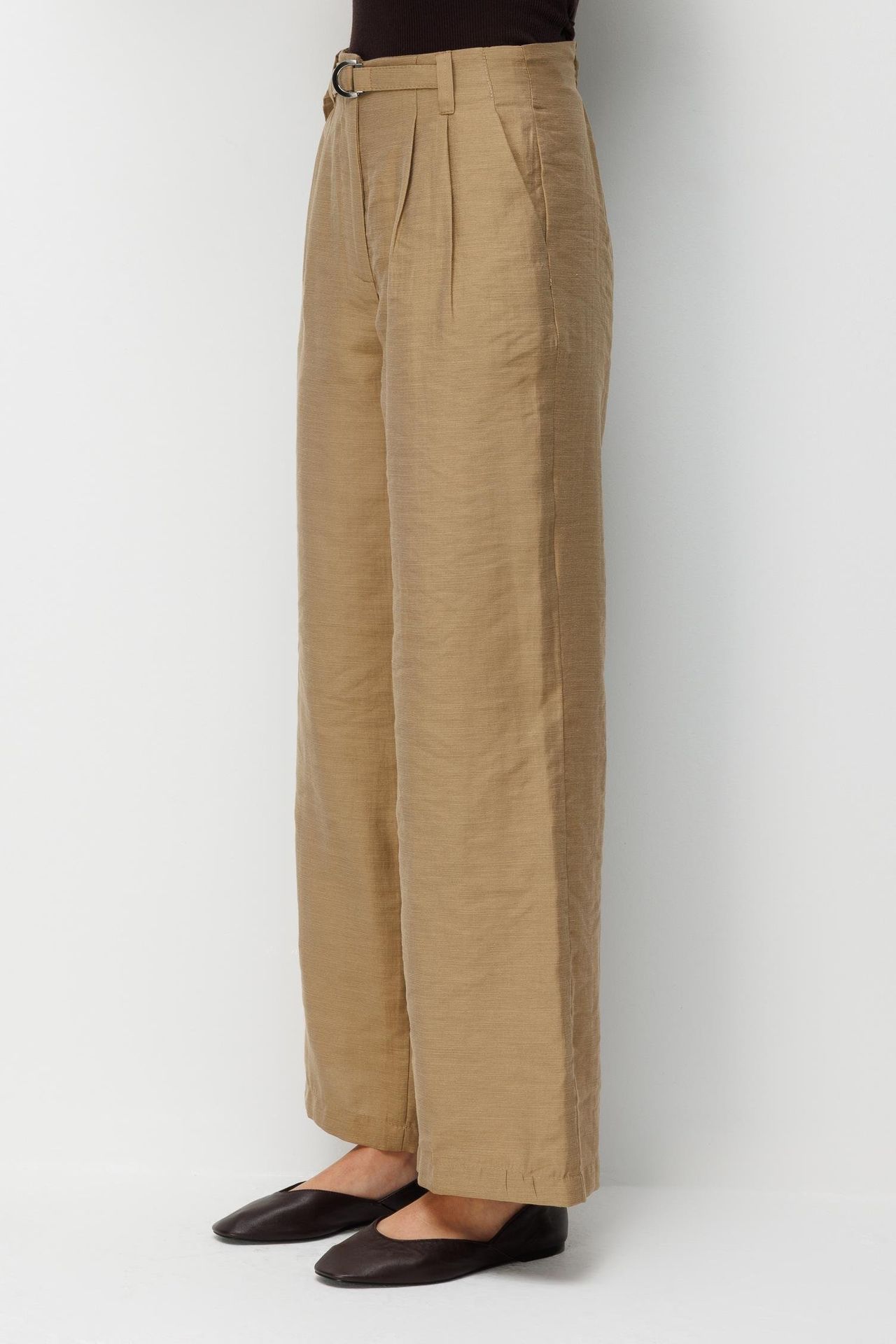 MIXRAY High Waist Textured Wide Leg Belted Pants 3