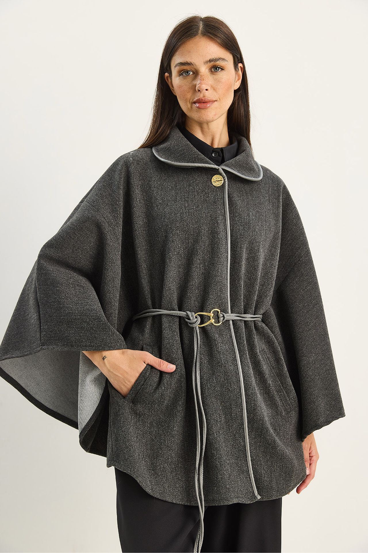 LUCCI Oversized Textured Wool Blend Overcoat with Jacket Collar 2