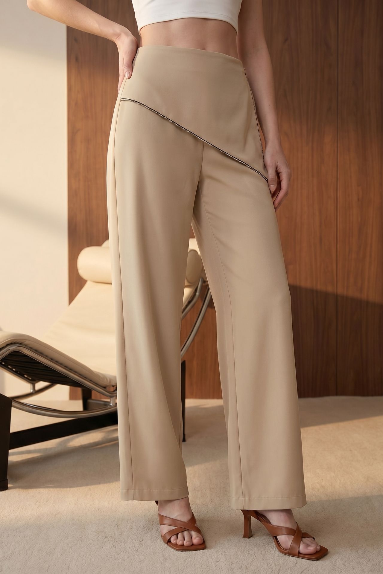 MY FASHION High-Waist Wide-Leg Crepe Trousers 3