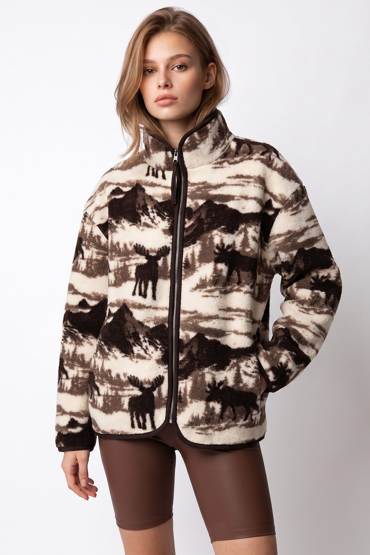 MIXRAY Kadın Geometrik Fermuarlı Yaka Sweatshirt 5