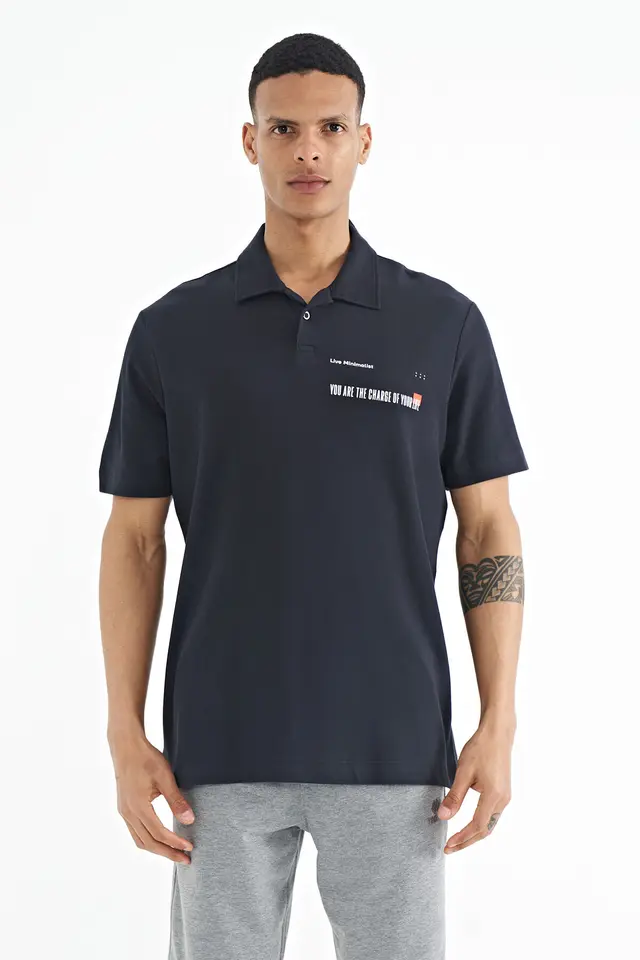 TOMMY Men's Cotton Polo T-Shirt With Text Print