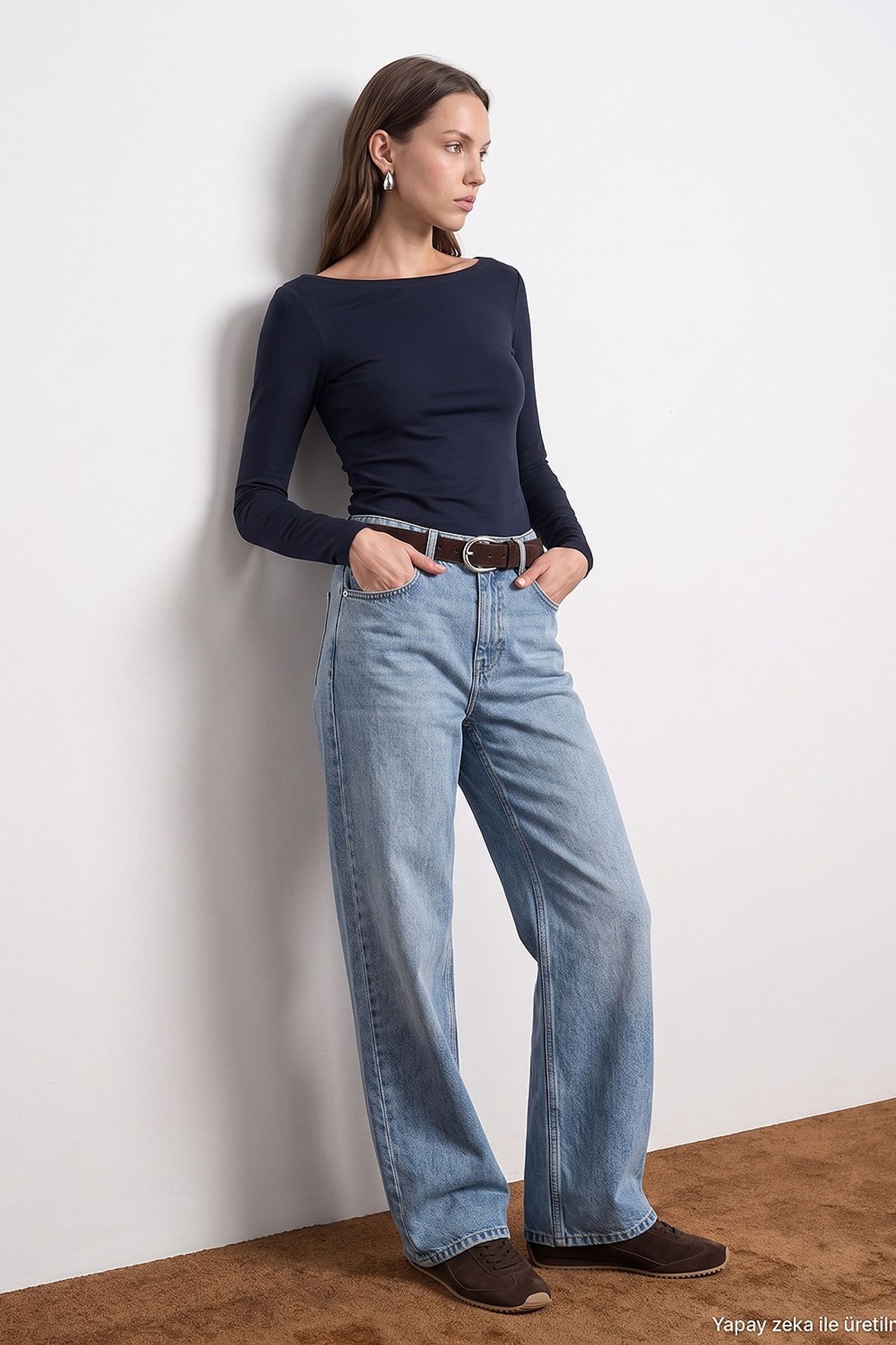 DILVIN Kadın Slim Fit Kayık Yaka Uzun Kollu Bluz 1