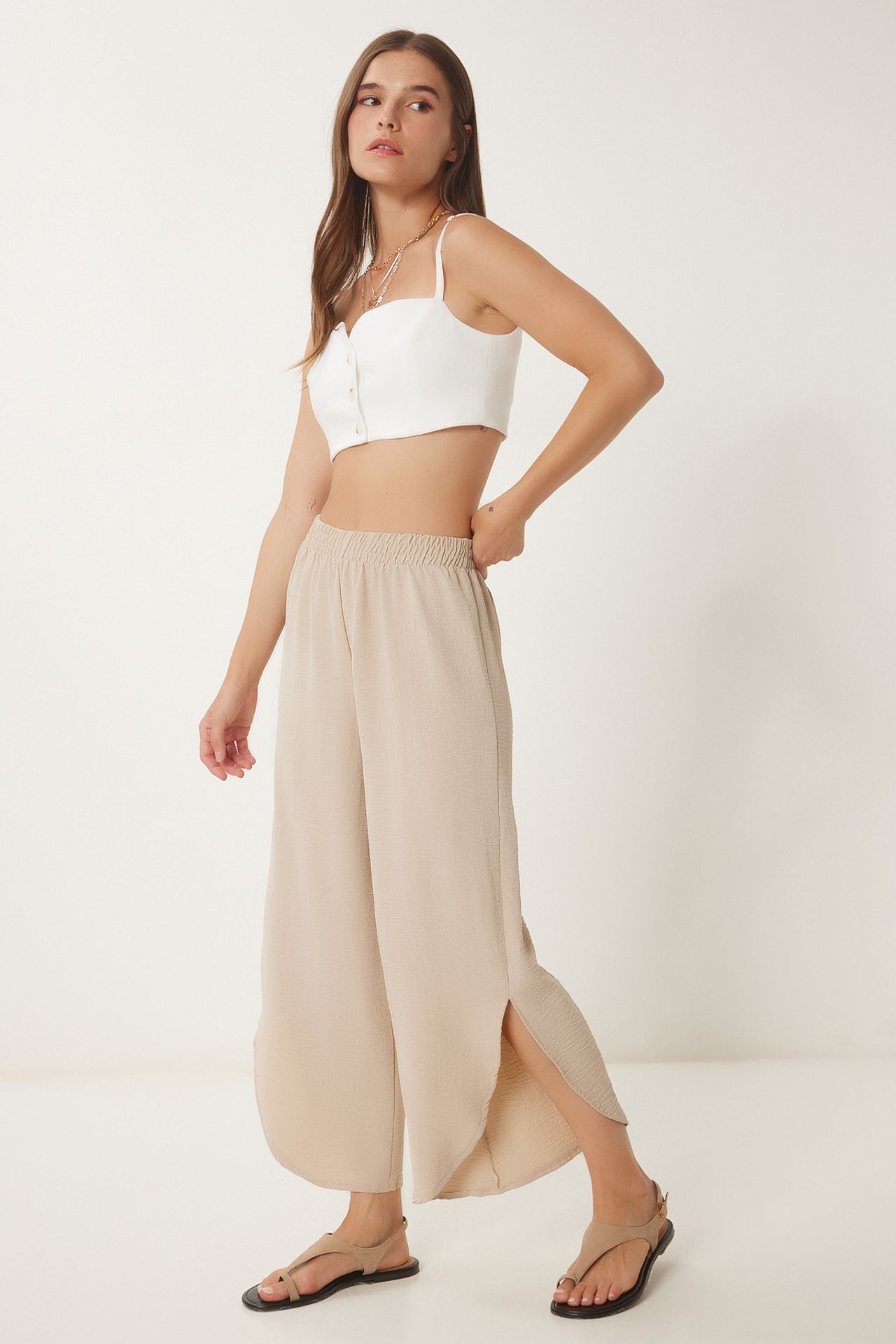 ISTANBUL Wide Leg Textured Pull-On Trousers 4