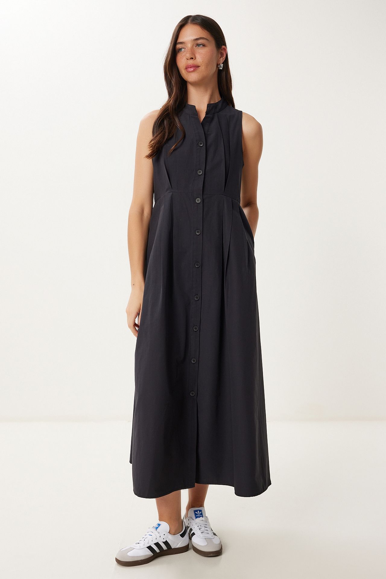ISTANBUL Mandarin Collar Sleeveless A-Line Midi Dress 3