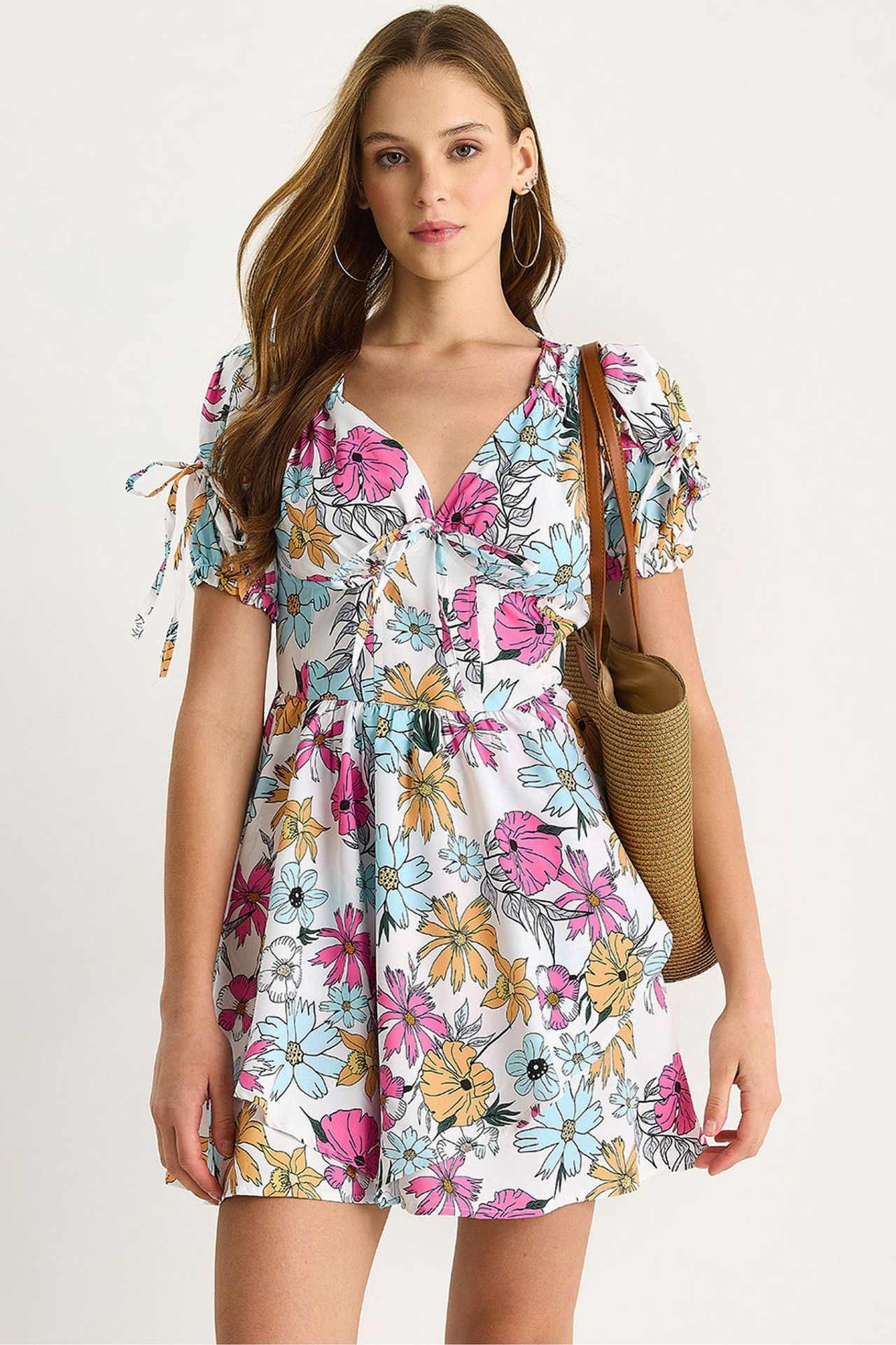 LUCCI Floral Cut-Out V-Neck Mini Dress 1