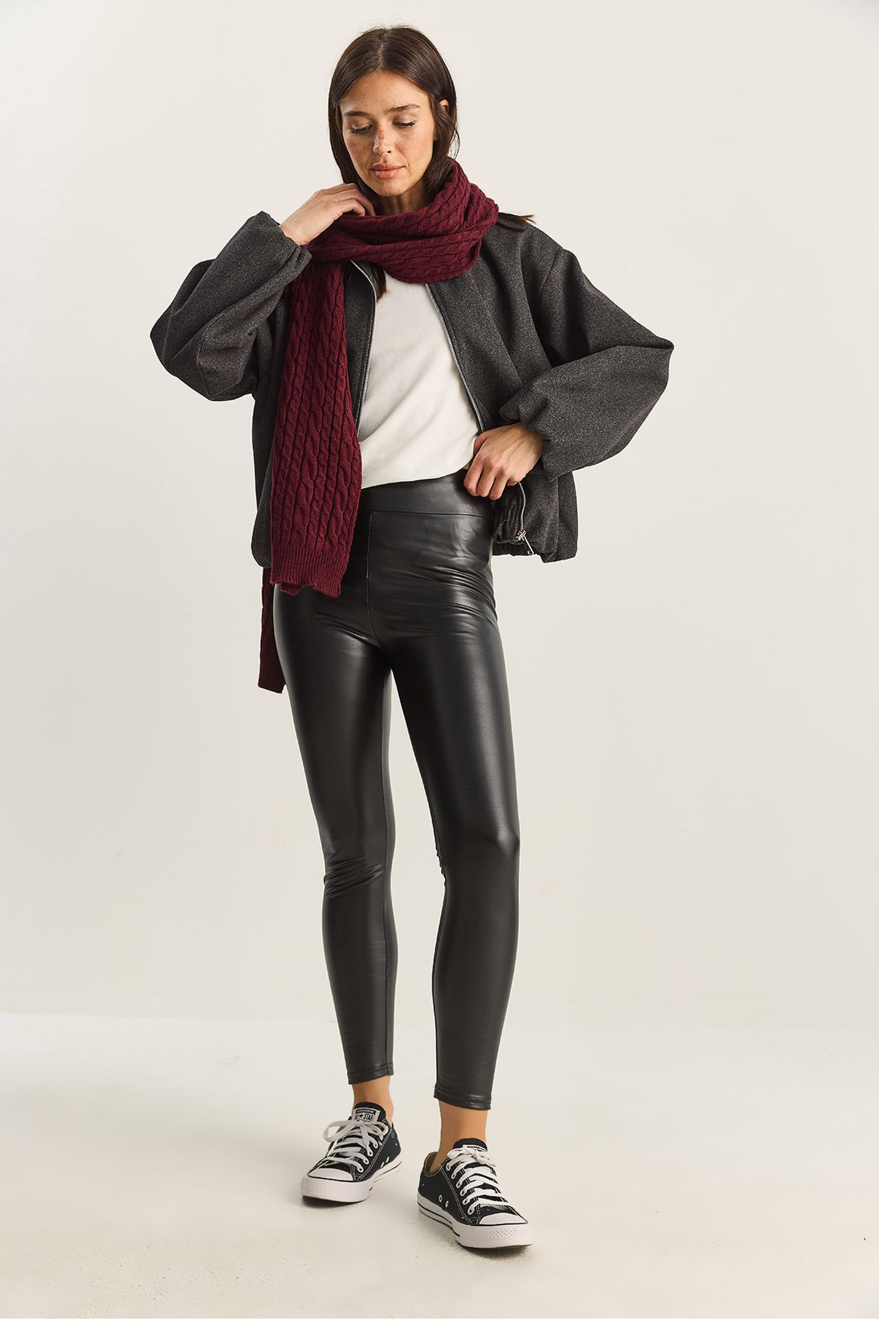 LUCCI Elastic Waist Faux Leather Skinny Pants 4