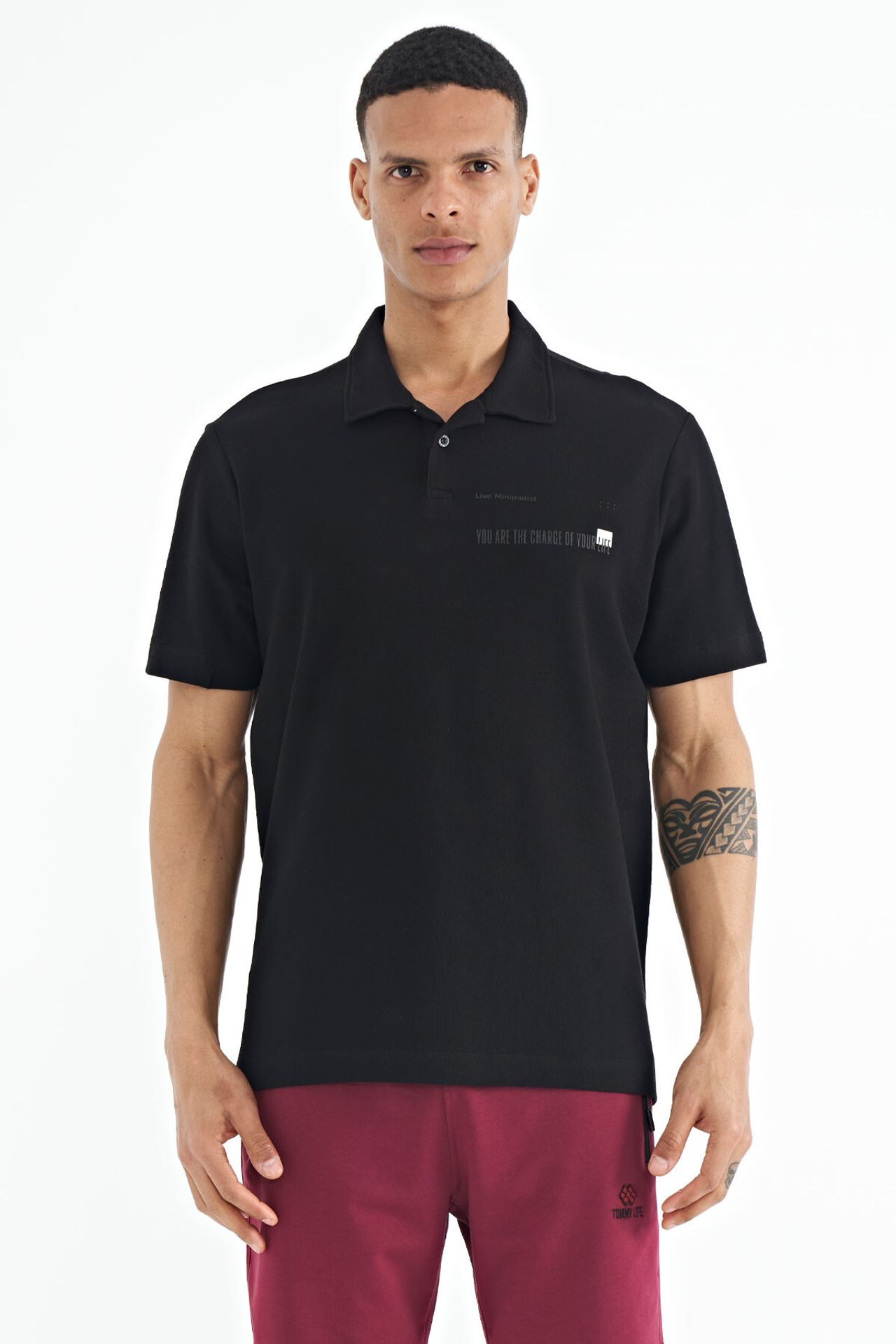 TOMMY Men's Cotton Polo T-Shirt With Text Print 1