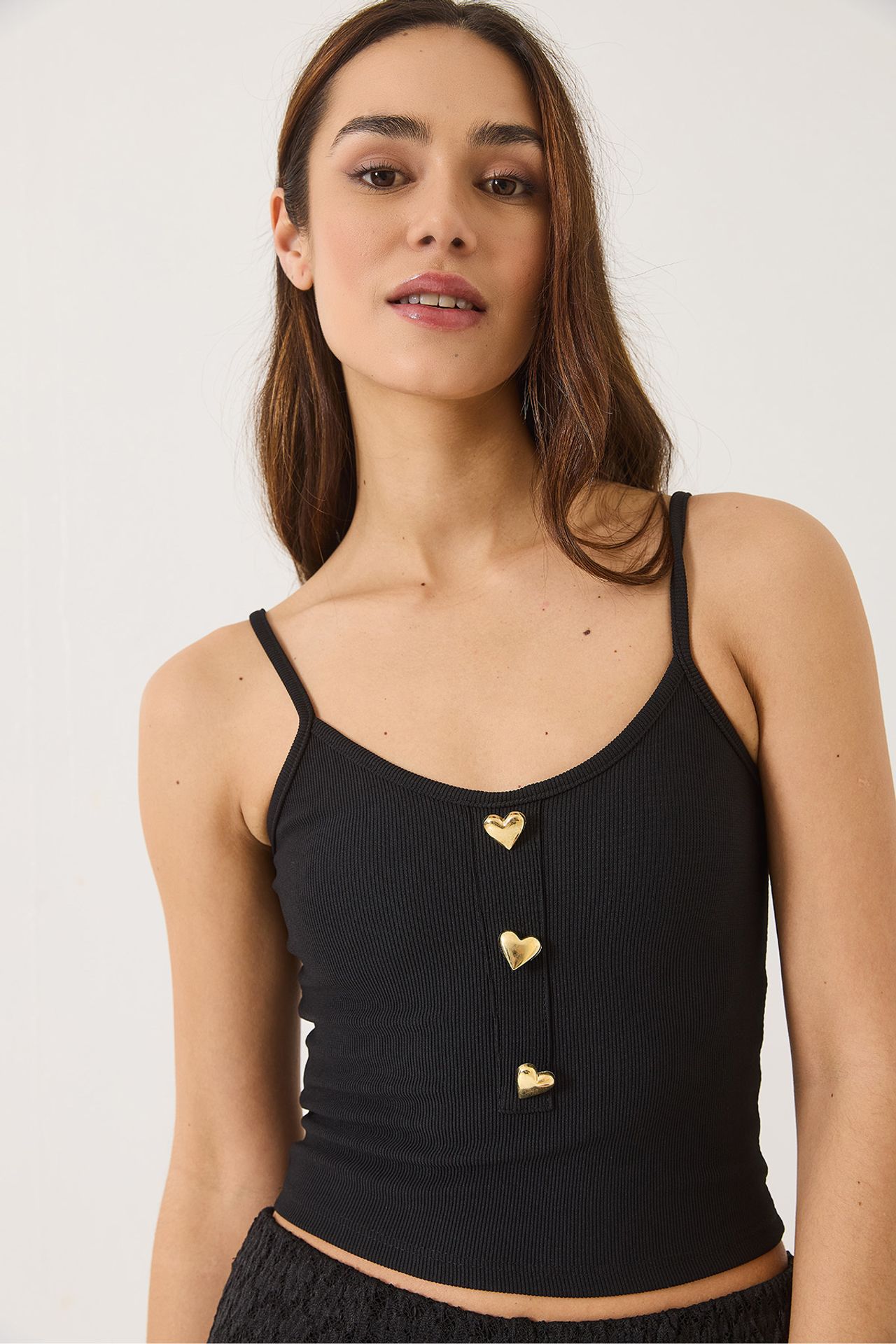 LUCCI Fitted Crop Tank Top with Button Detail 3